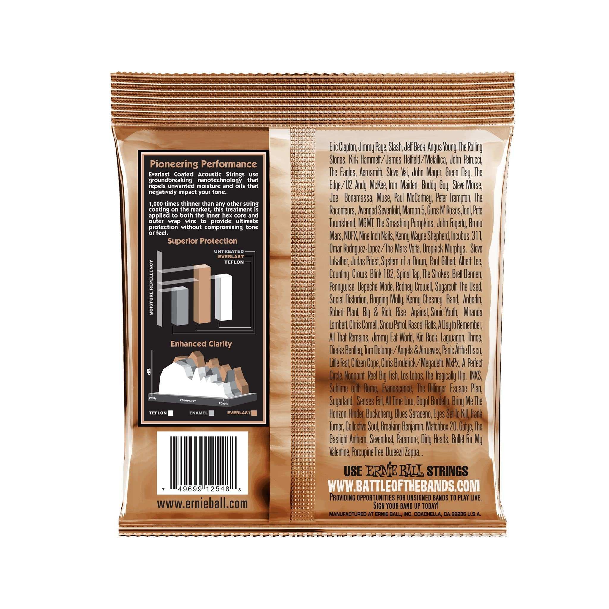 Ernie Ball Everlast Light Coated Phosphor Bronze Acoustic Guitar Strings, 11-52