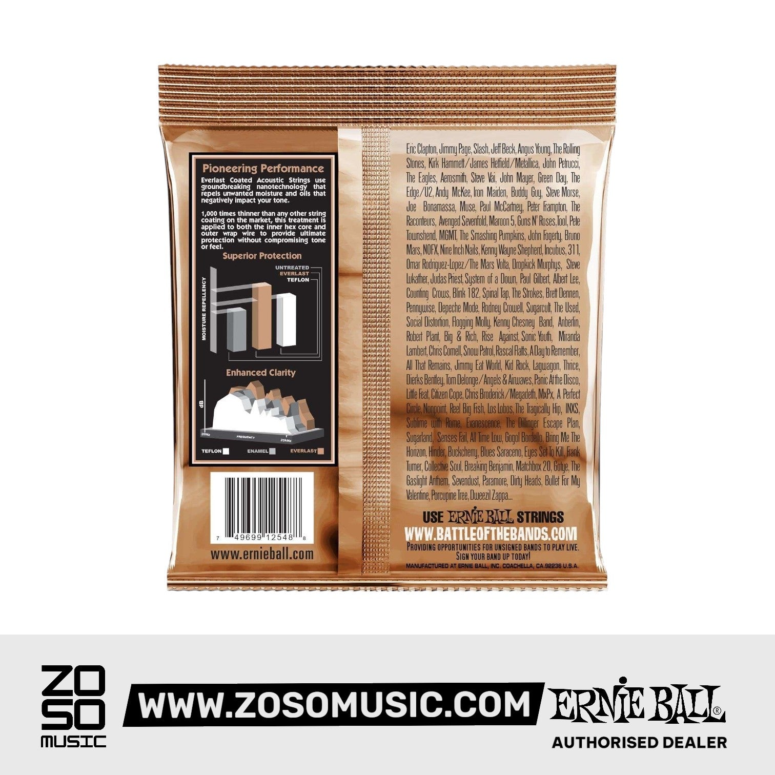 Ernie Ball Everlast Light Coated Phosphor Bronze Acoustic Guitar Strings, 11-52