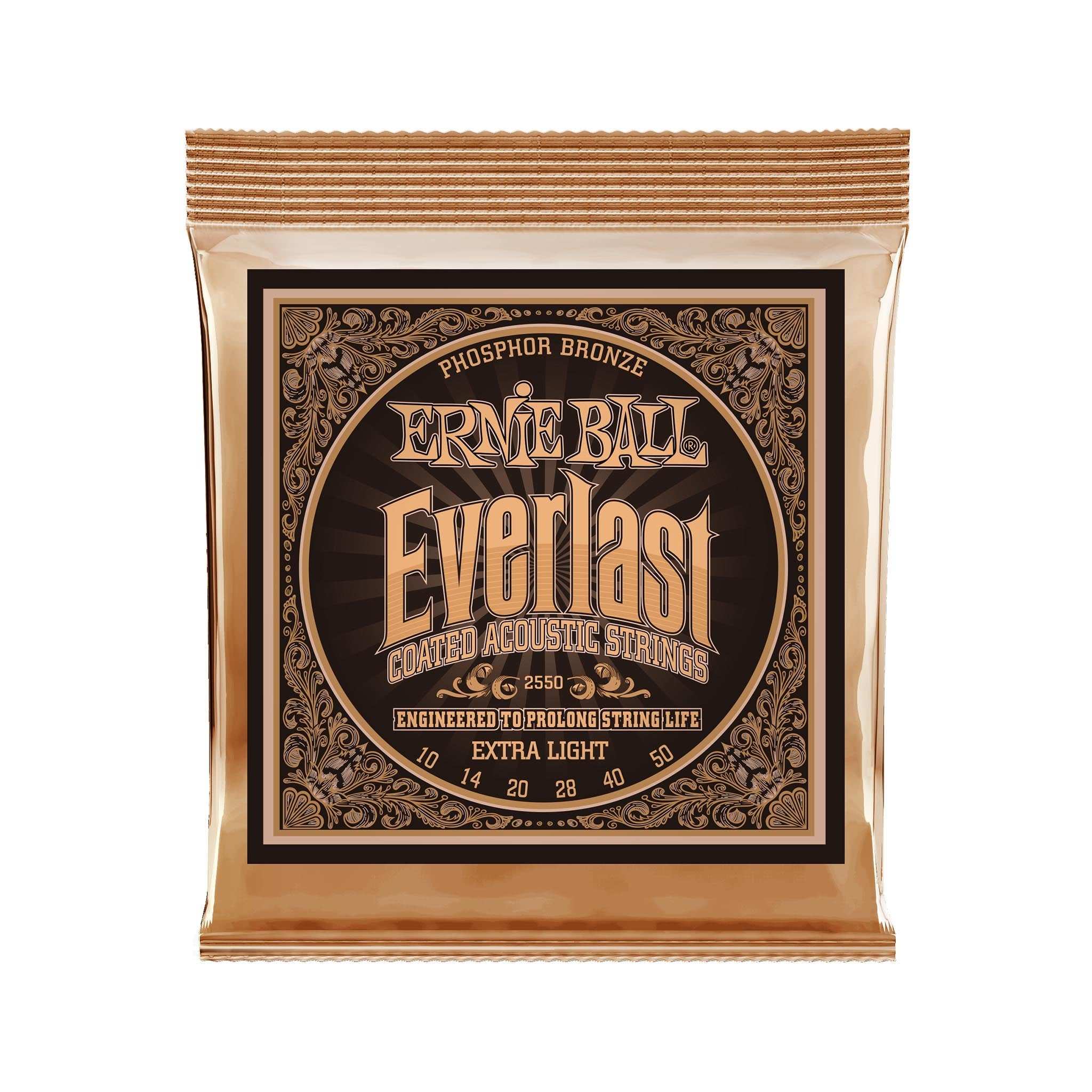 Ernie Ball Everlast Extra Light Coated Phosphor Bronze Acoustic Guitar Strings, 10-50 | Zoso Music Sdn Bhd