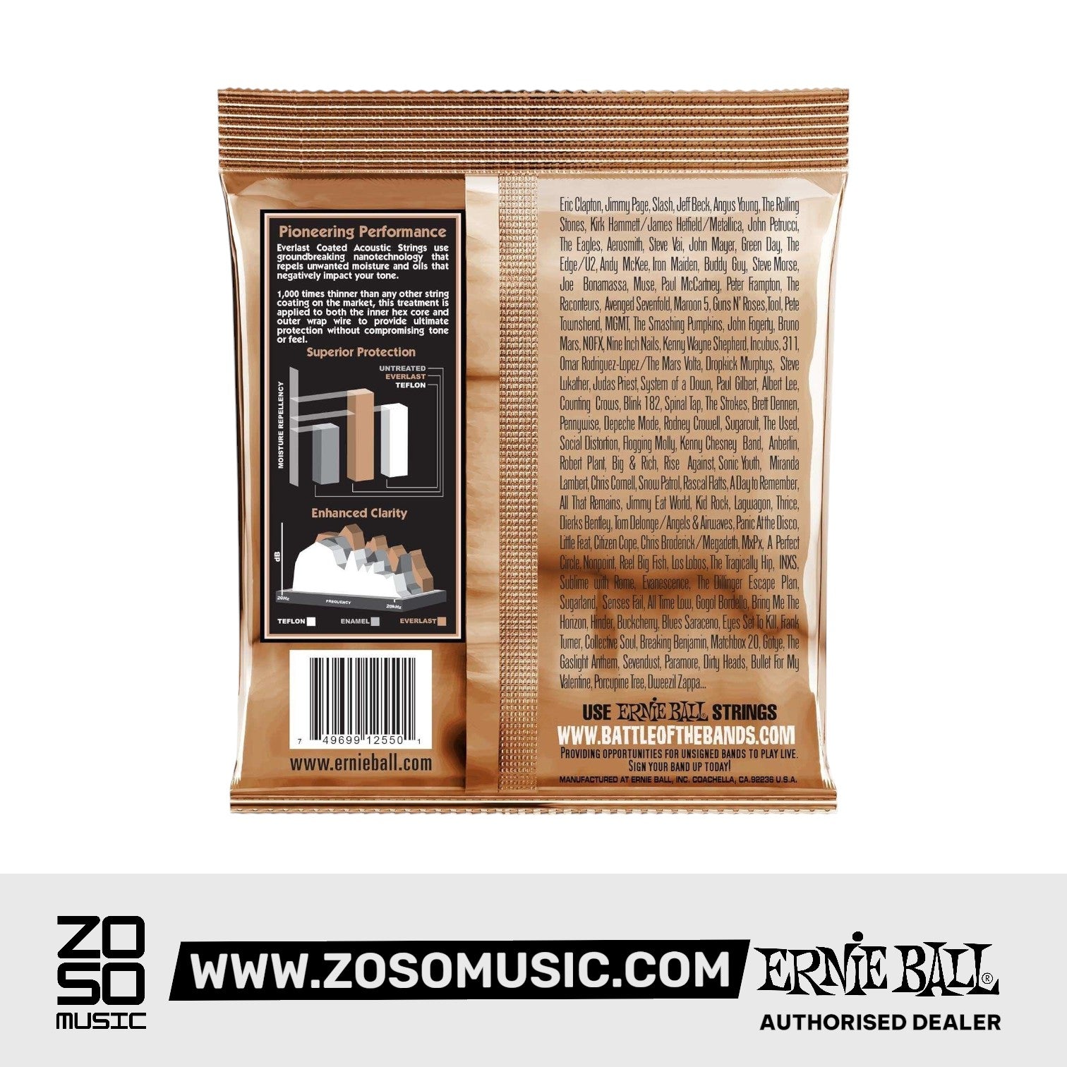 Ernie Ball Everlast Extra Light Coated Phosphor Bronze Acoustic Guitar Strings, 10-50