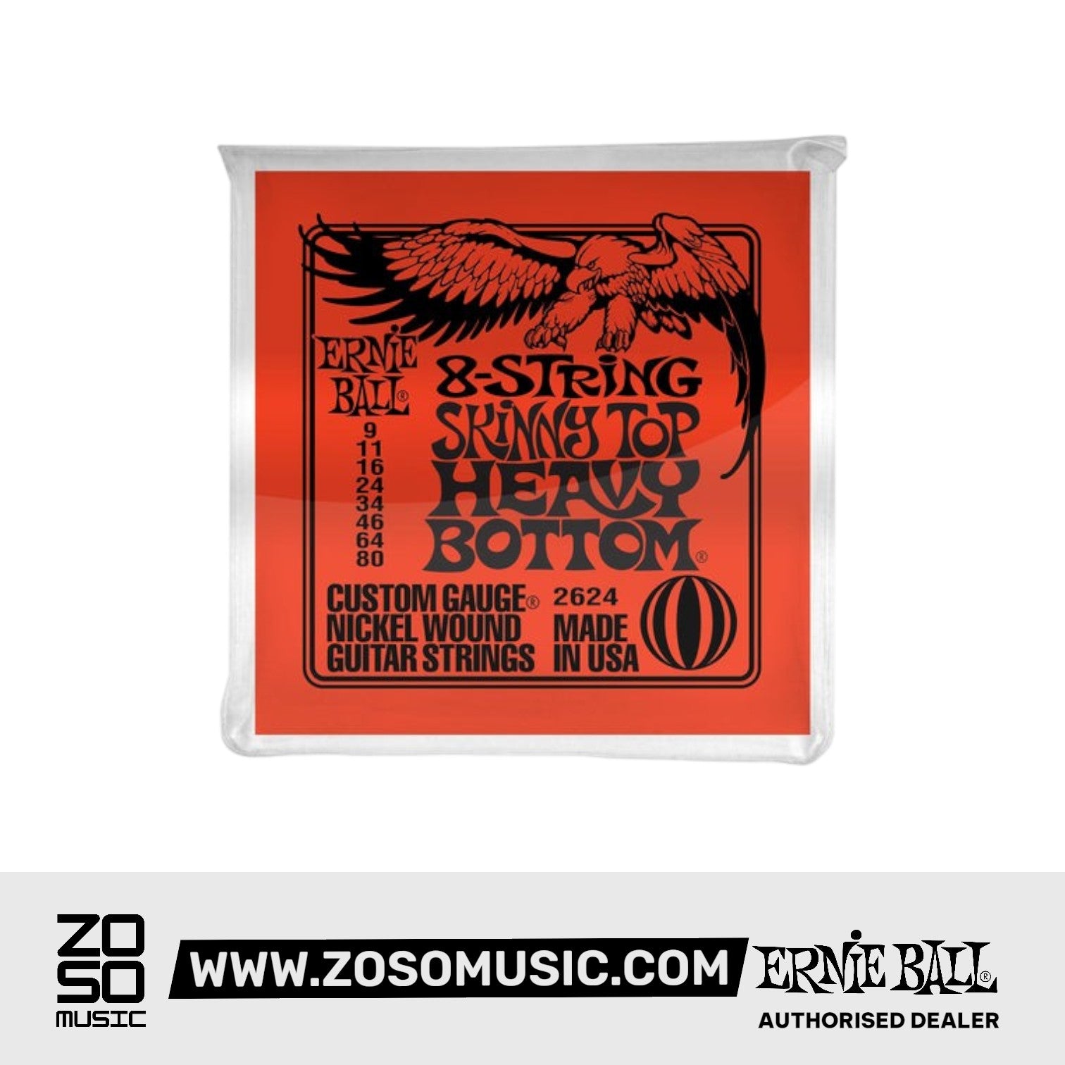Ernie Ball Skinny Top Heavy Bottom Slinky 8-String Electric Guitar Strings, 9-80 | Zoso Music Sdn Bhd