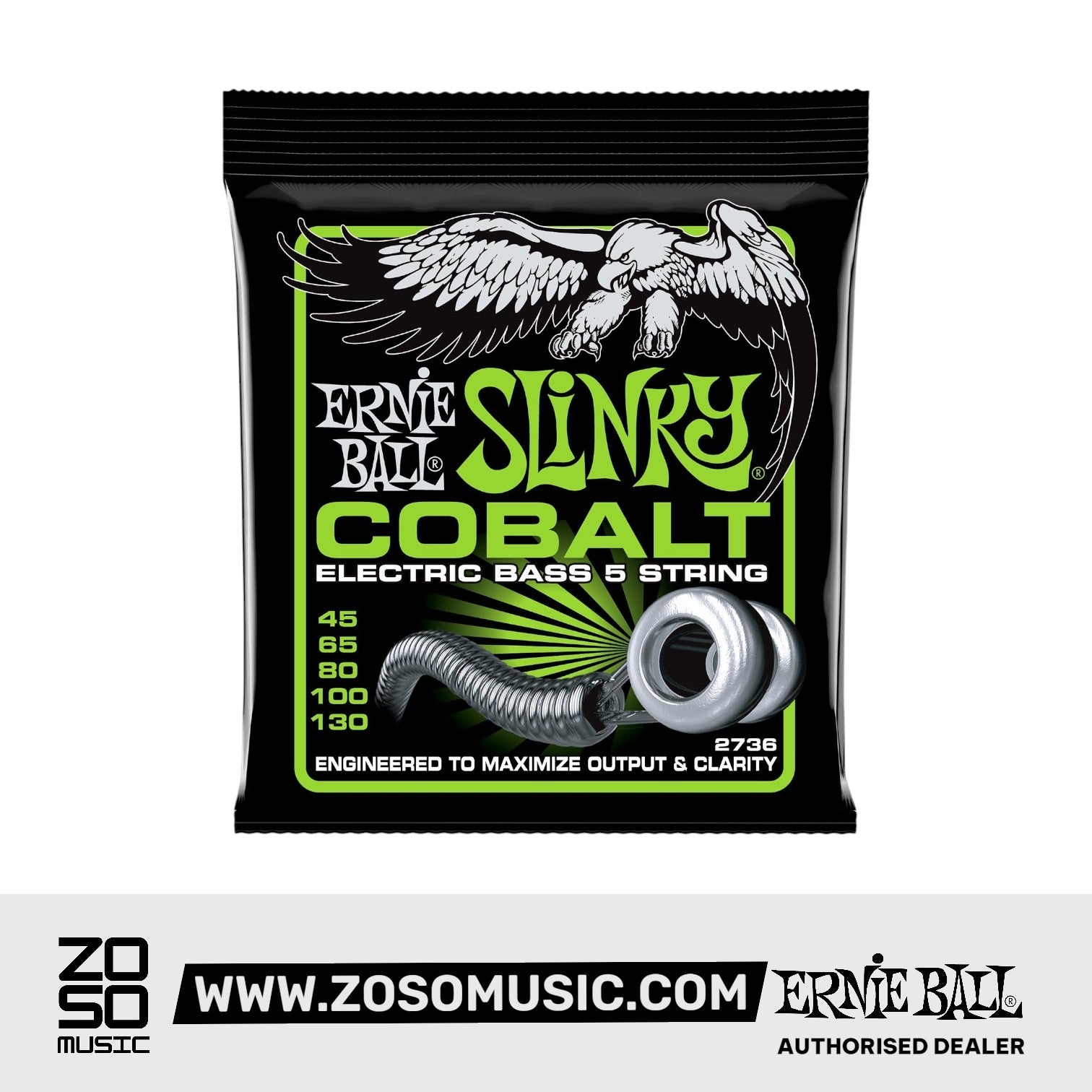 Ernie Ball Bass 5 Slinky Cobalt Electric Bass Strings, 45-130 | Zoso Music Sdn Bhd