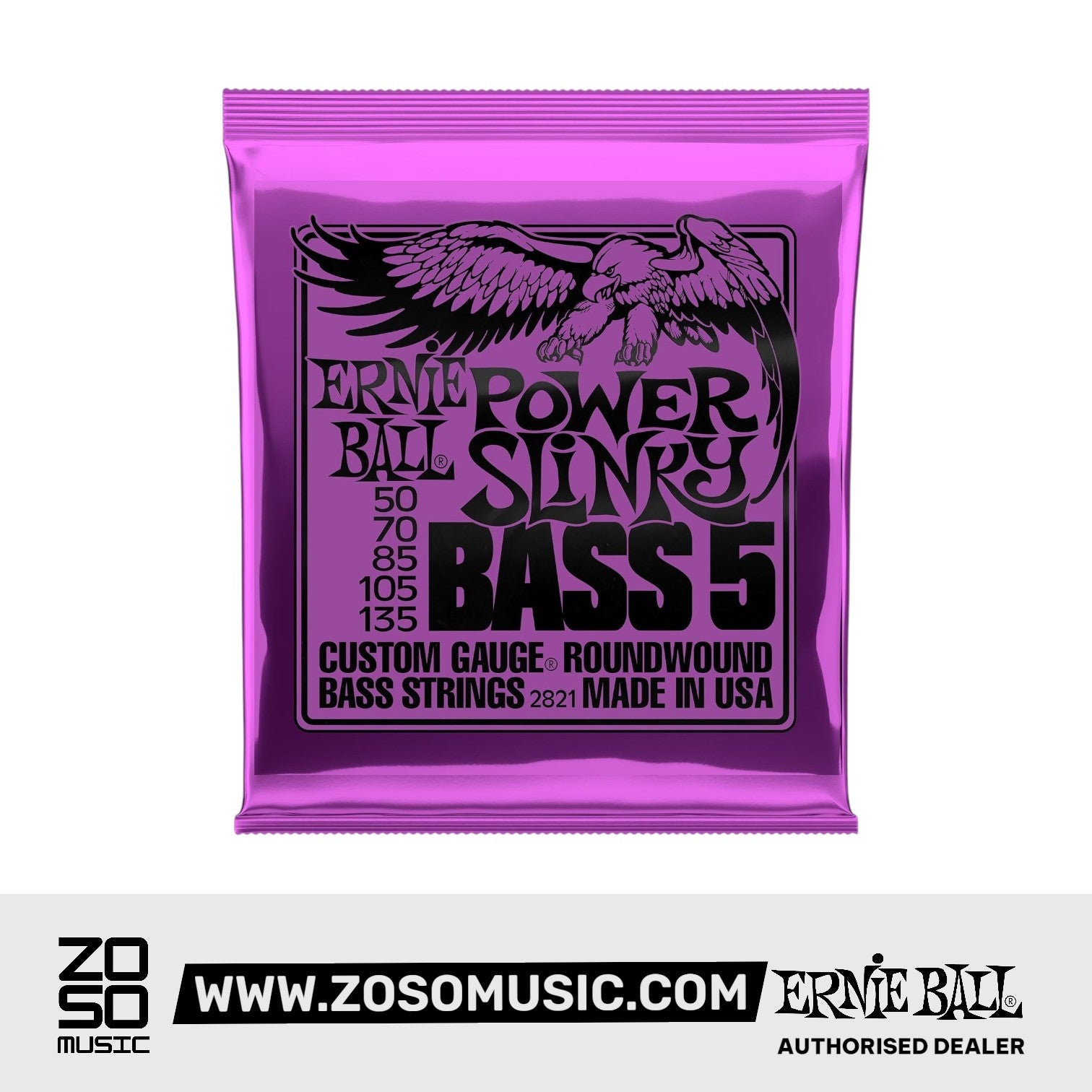 Ernie Ball Power Slinky 5-String Nickel Wound Electric Bass Strings, 50-135 | Zoso Music Sdn Bhd