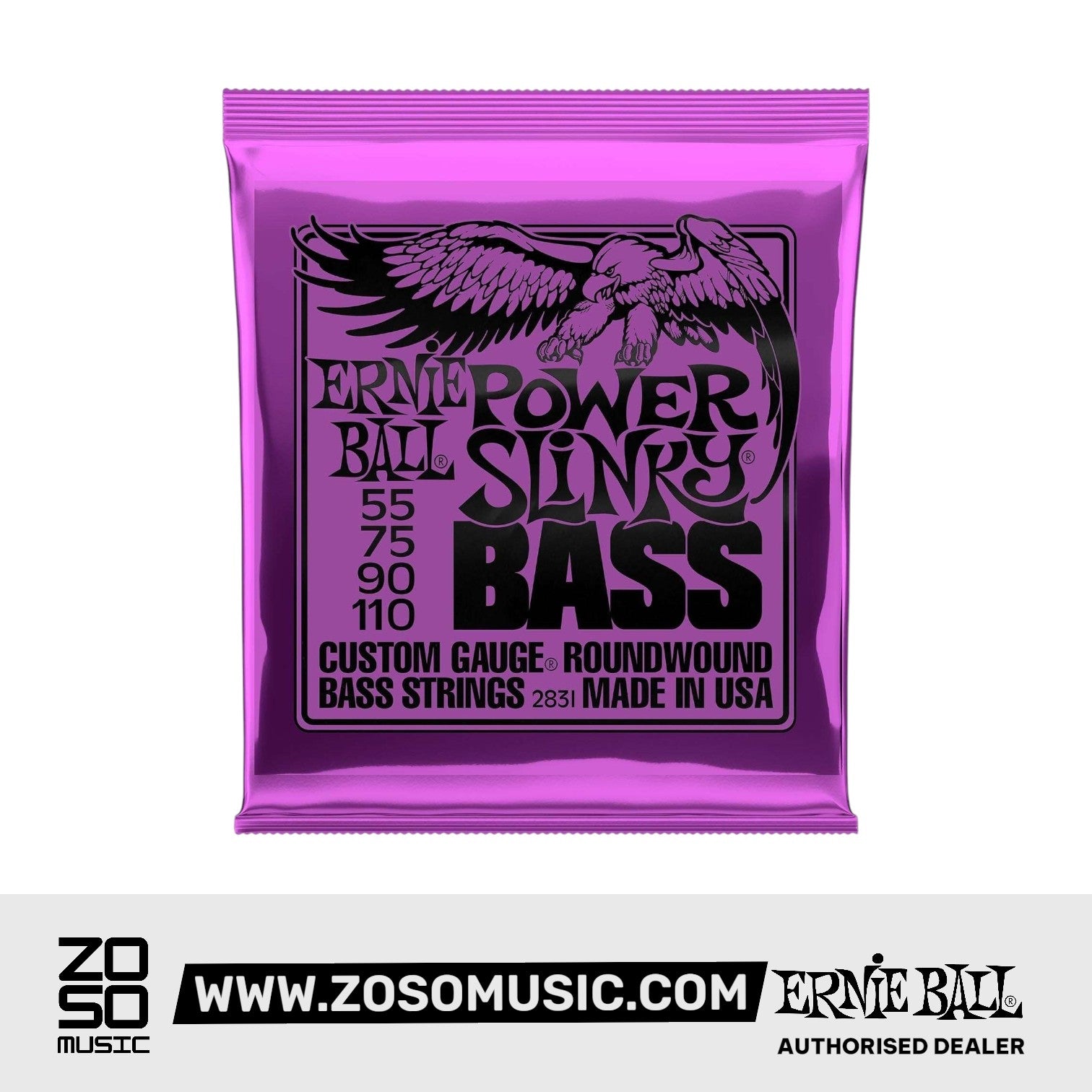 Ernie Ball Power Slinky Nickel Wound Electric Bass Strings, 55-110 | Zoso Music Sdn Bhd