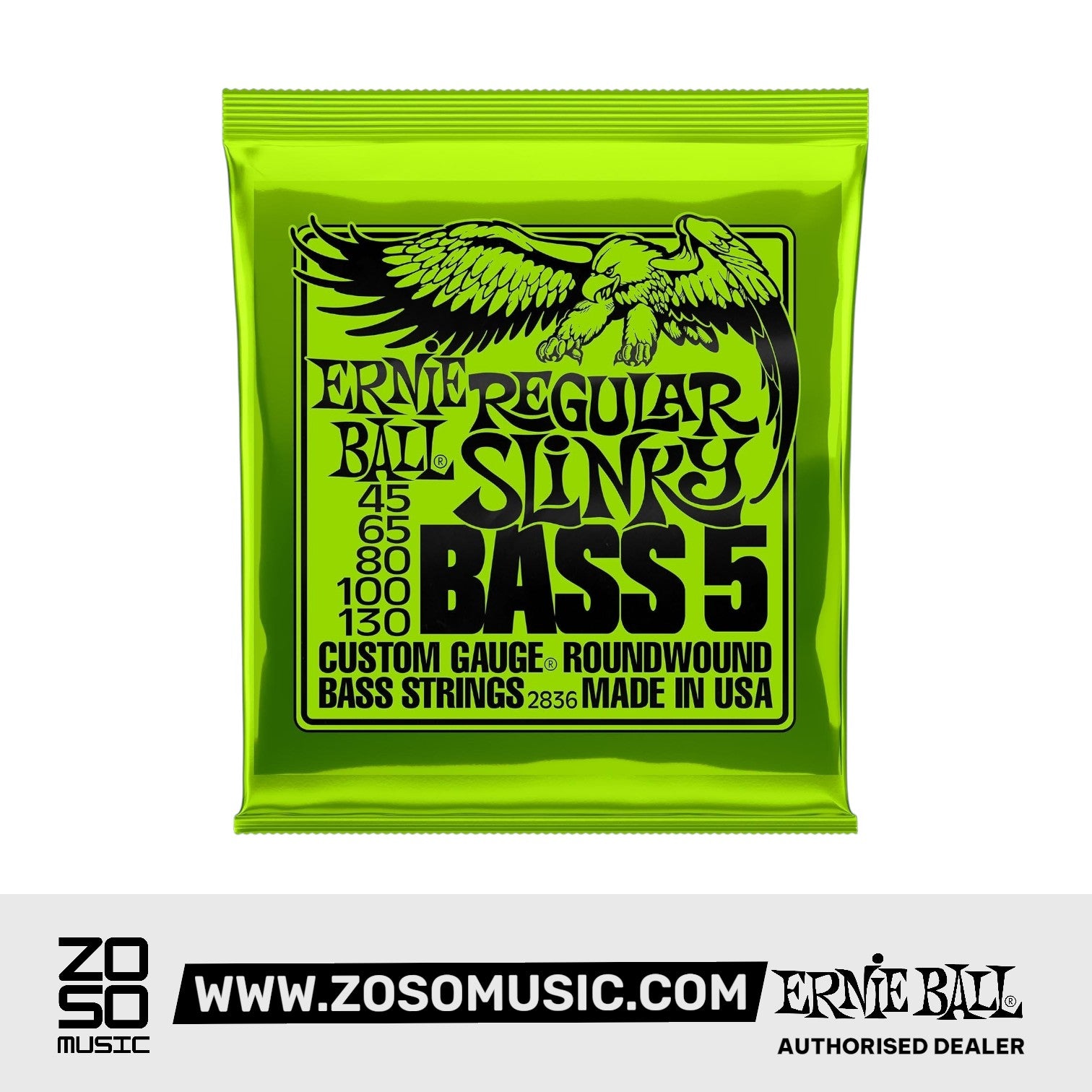 Ernie Ball Regular Slinky 5-String Nickel Wound Electric Bass Strings, 45-130 | Zoso Music Sdn Bhd
