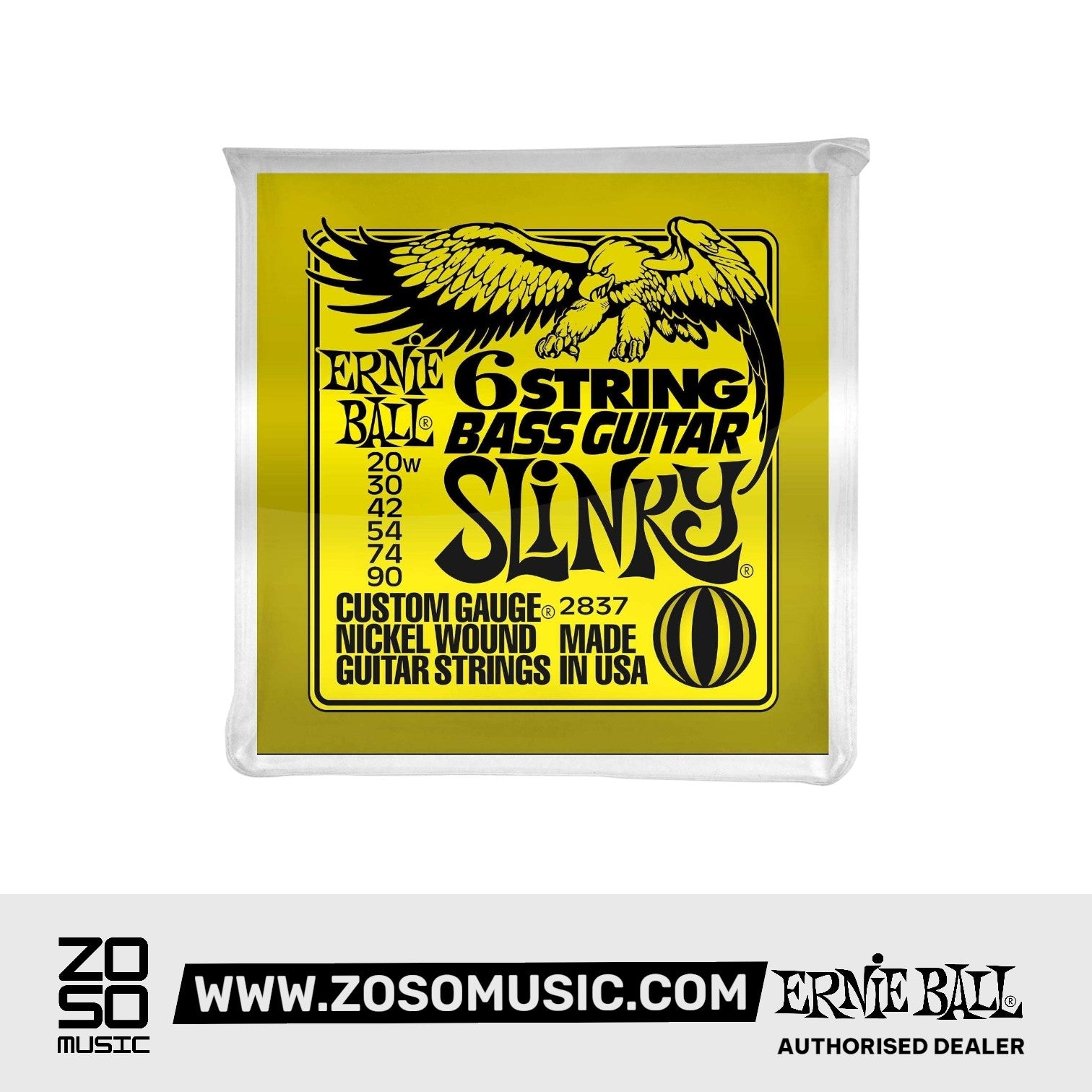 Ernie Ball Slinky 6-String w/ small ball end 29 5/8 scale Bass Guitar Strings, 20w-90 | Zoso Music Sdn Bhd