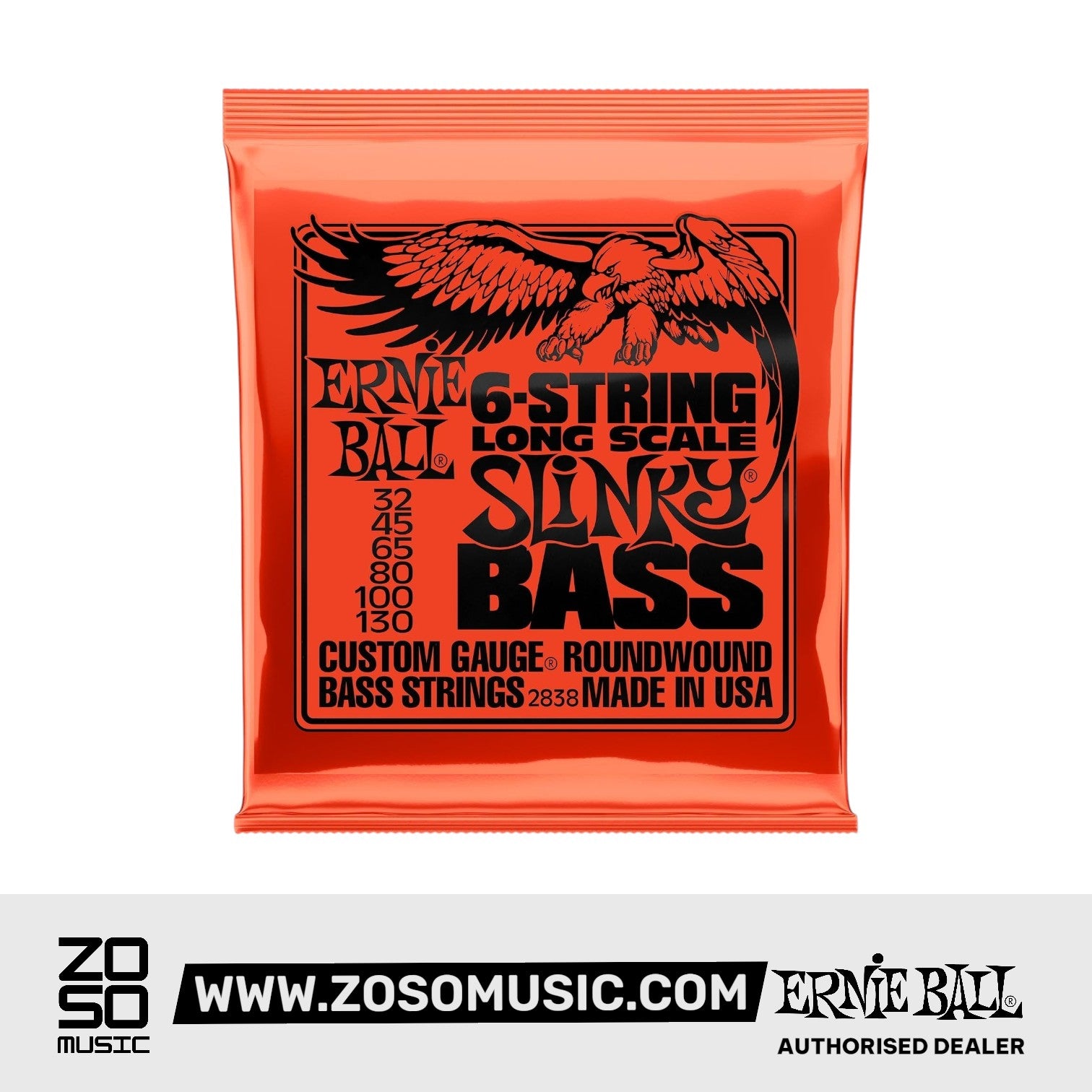Ernie Ball Slinky Long Scale 6-String Nickel Wound Electric Bass Strings, 32-130 | Zoso Music Sdn Bhd