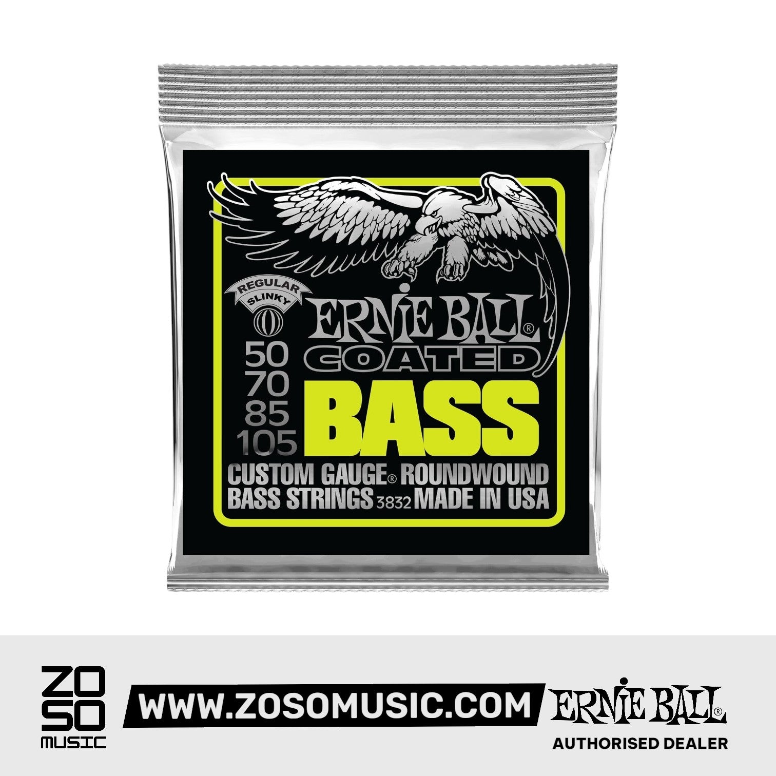 Ernie Ball Regular Slinky Coated Electric Bass Strings, 50-105 | Zoso Music Sdn Bhd