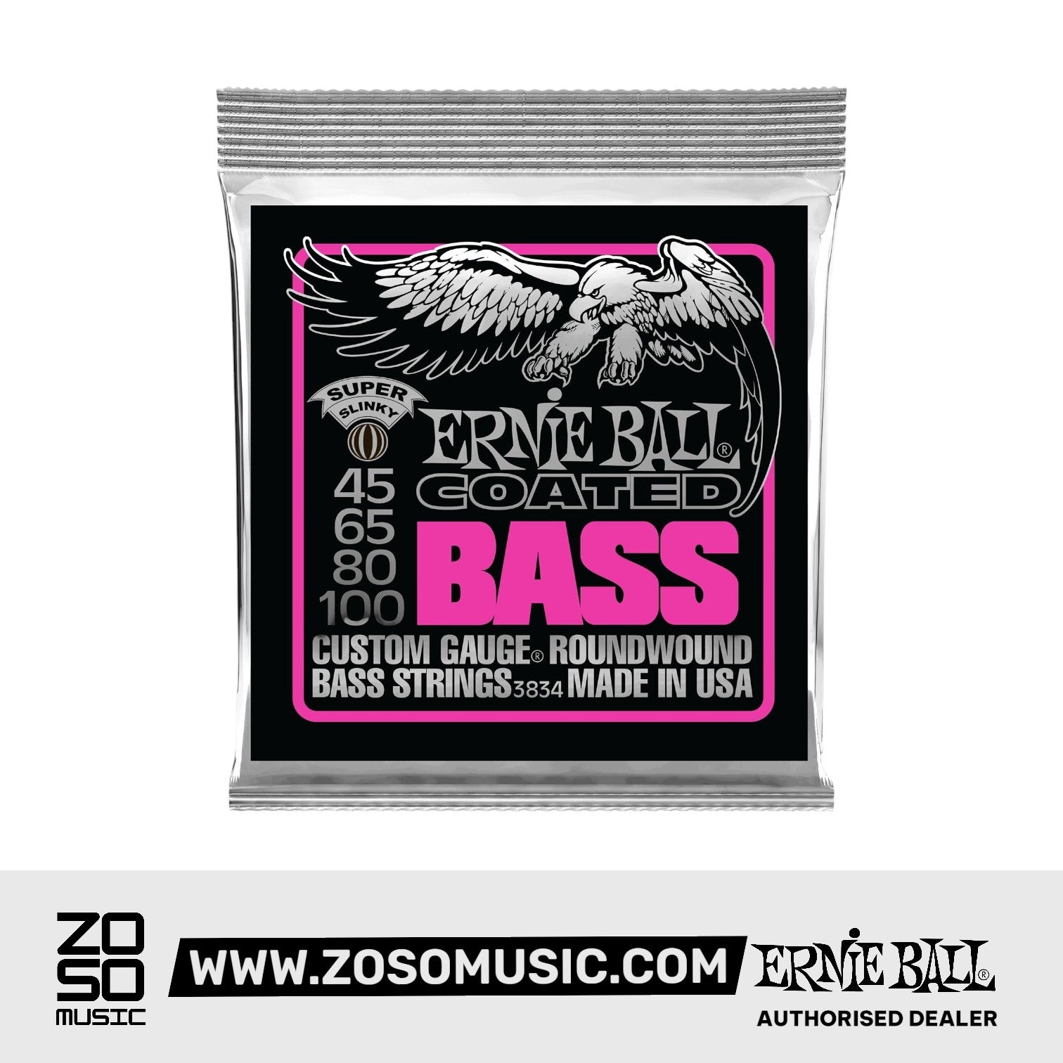 Ernie Ball Super Slinky Coated Electric Bass Strings, 45-100 | Zoso Music Sdn Bhd