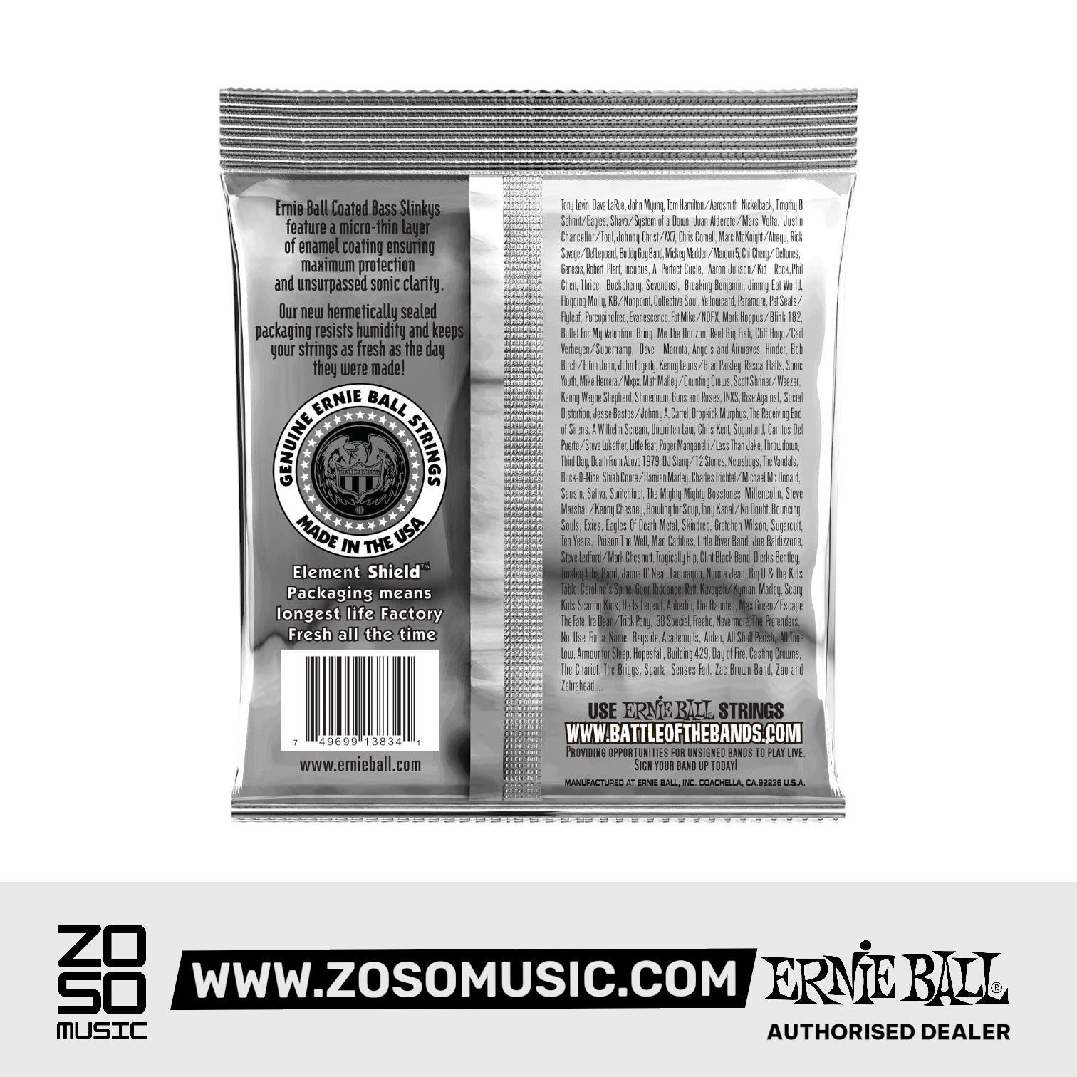 Ernie Ball Super Slinky Coated Electric Bass Strings, 45-100 |  ERNIE BALL |  STRINGS-BASS GUITAR |  Zoso Music