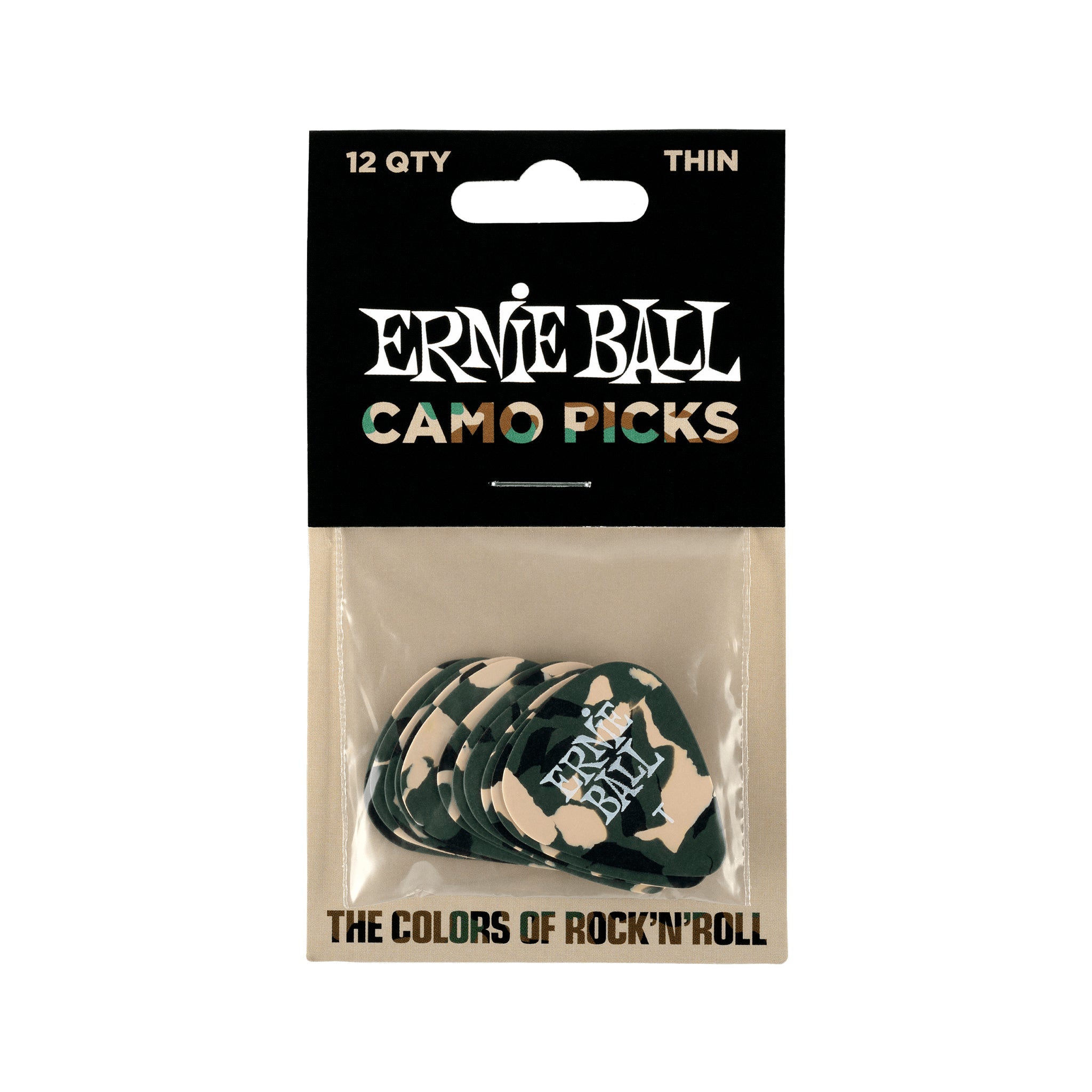 Ernie Ball Camouflage Cellulose Guitar Picks, Thin, 12-Pack