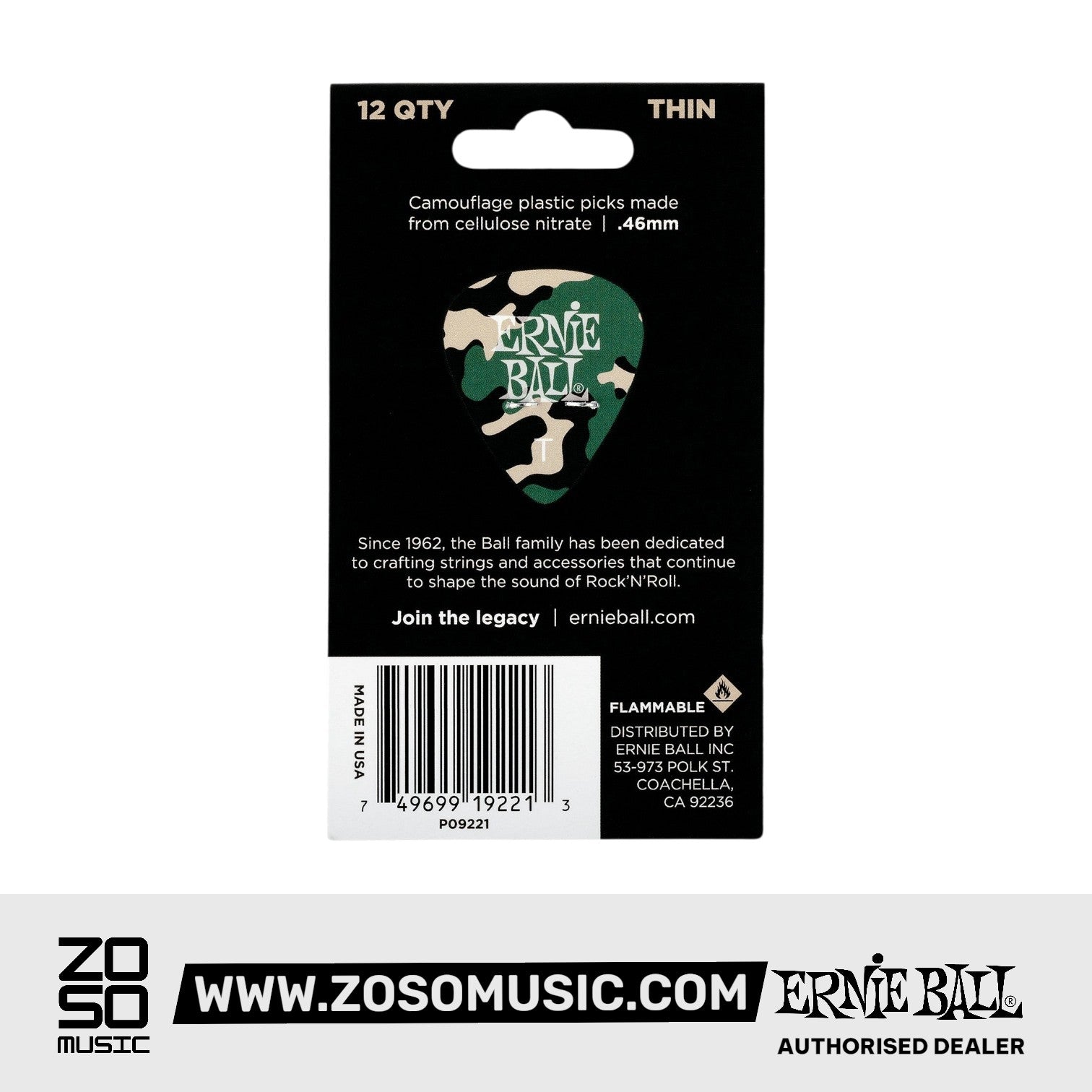 Ernie Ball Camouflage Cellulose Guitar Picks, Thin, 12-Pack