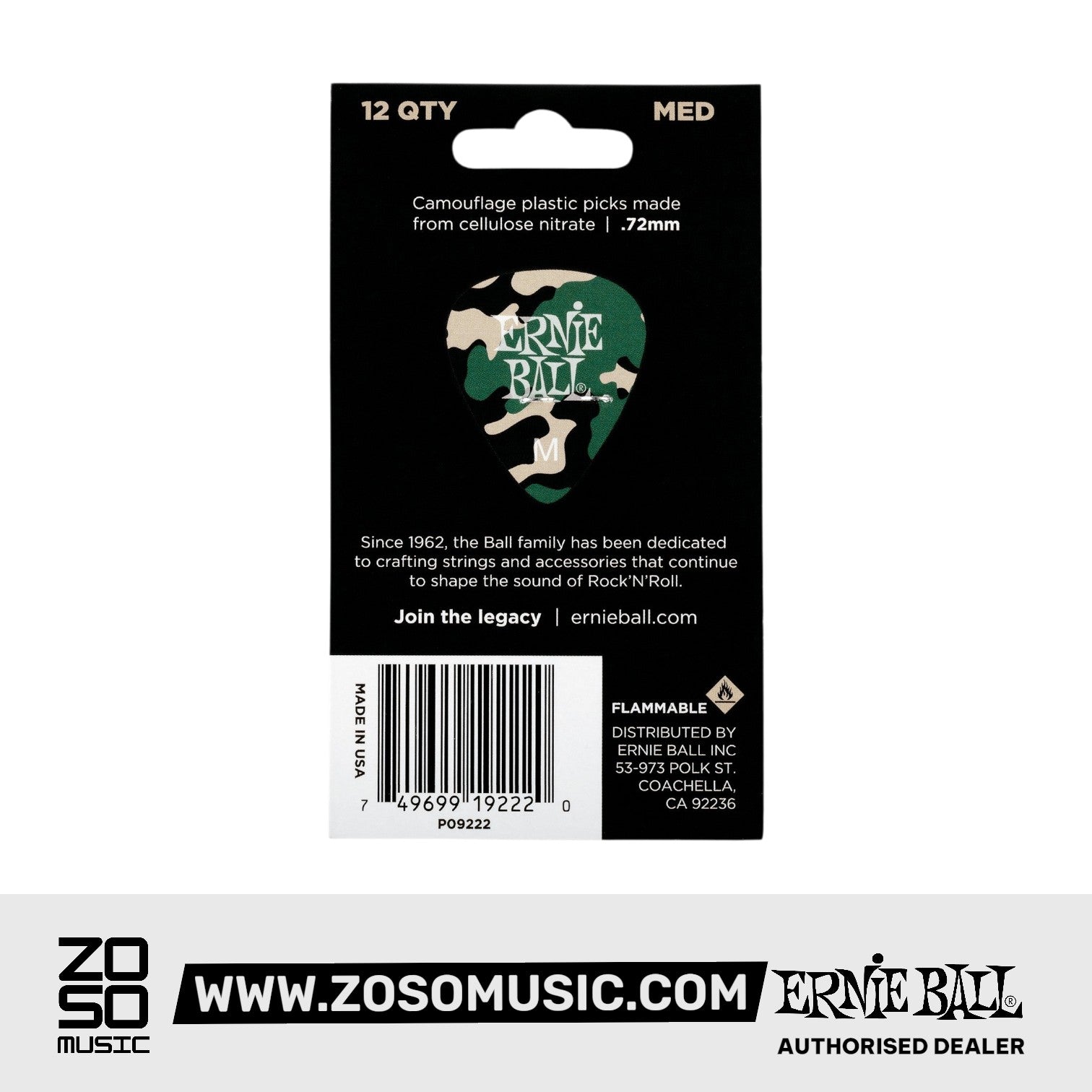 Ernie Ball Camouflage Cellulose Guitar Picks, Medium, 12-Pack