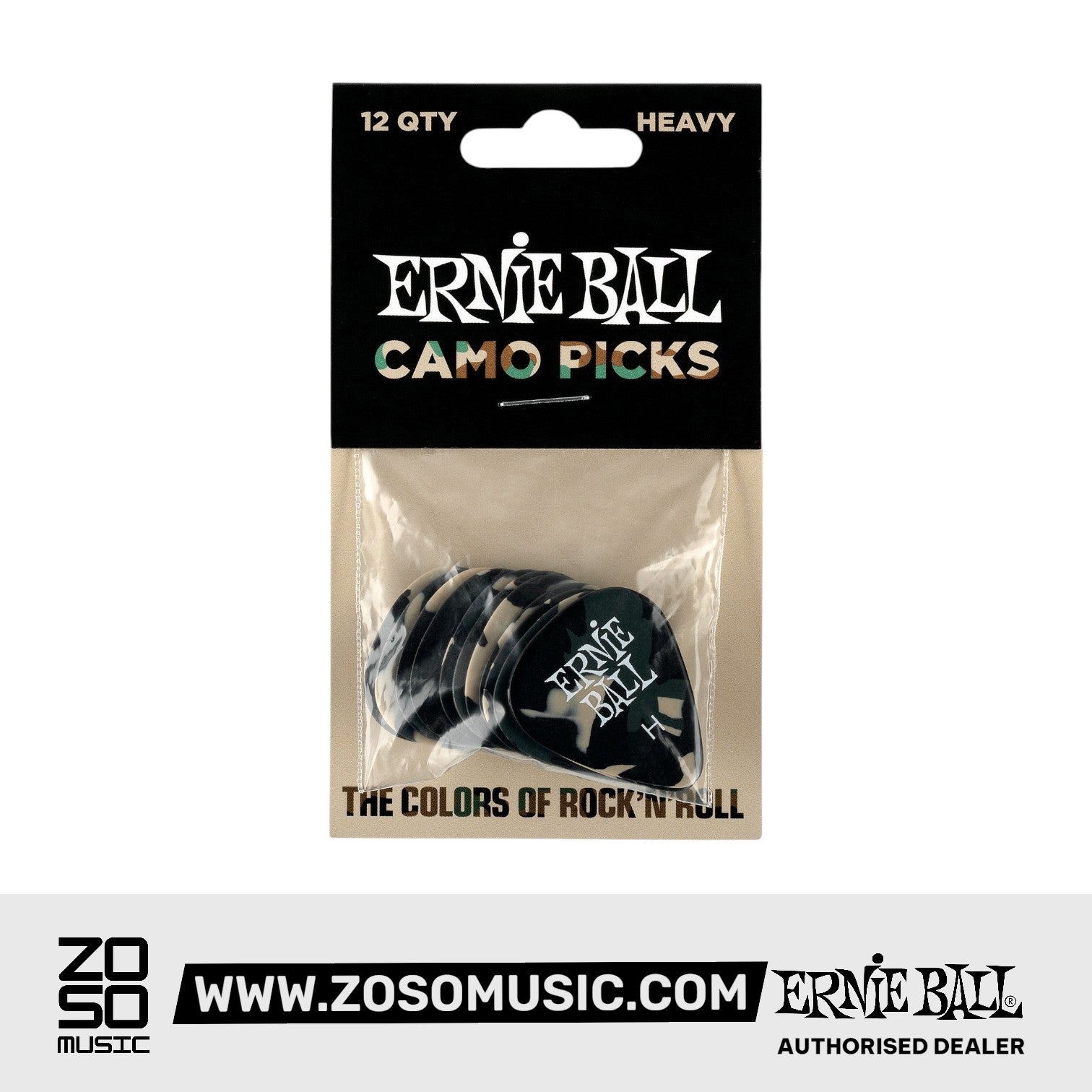 Ernie Ball Camouflage Cellulose Guitar Picks, Heavy, 12-Pack