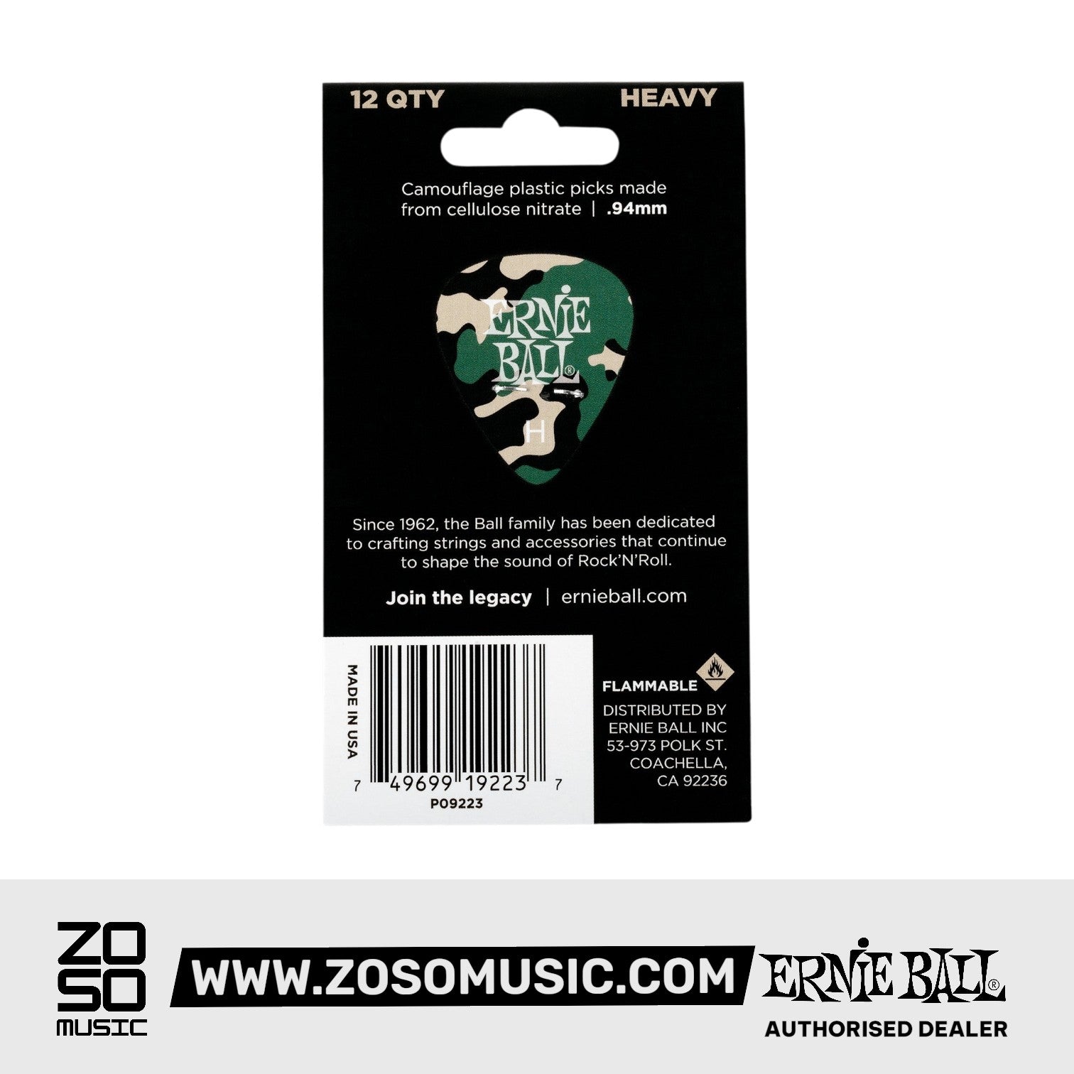 Ernie Ball Camouflage Cellulose Guitar Picks, Heavy, 12-Pack