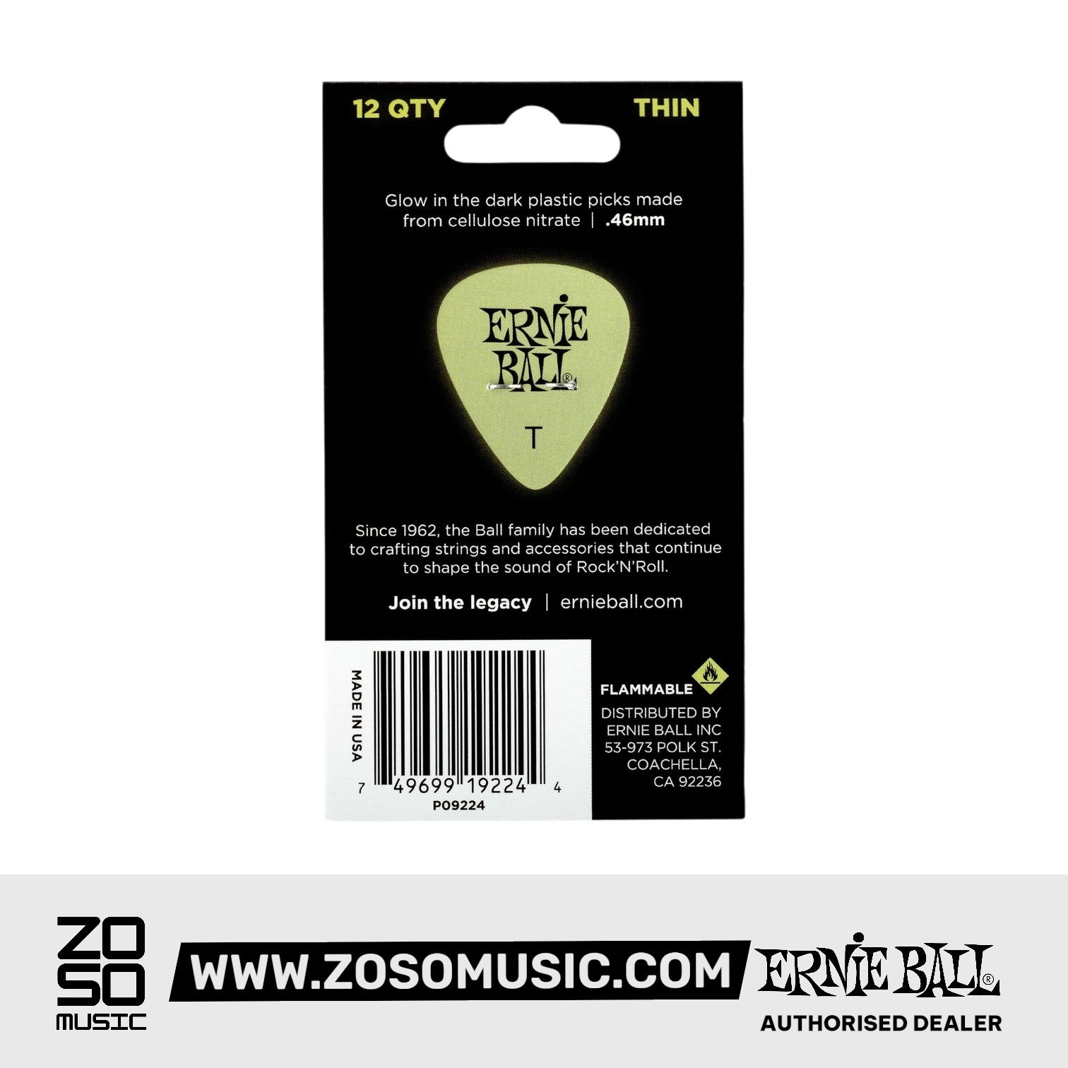 Ernie Ball Super Glow Cellulose Guitar Picks, Thin, 12-Pack