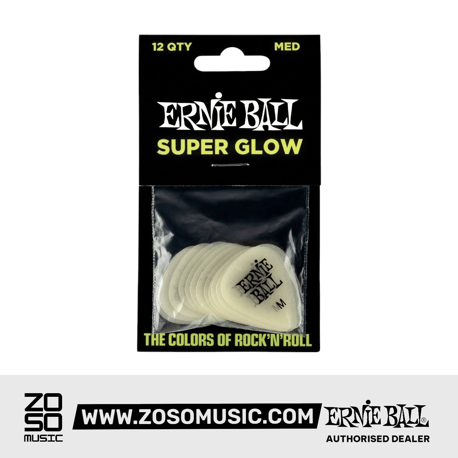 Ernie Ball Super Glow Cellulose Guitar Picks, Medium, 12-Pack