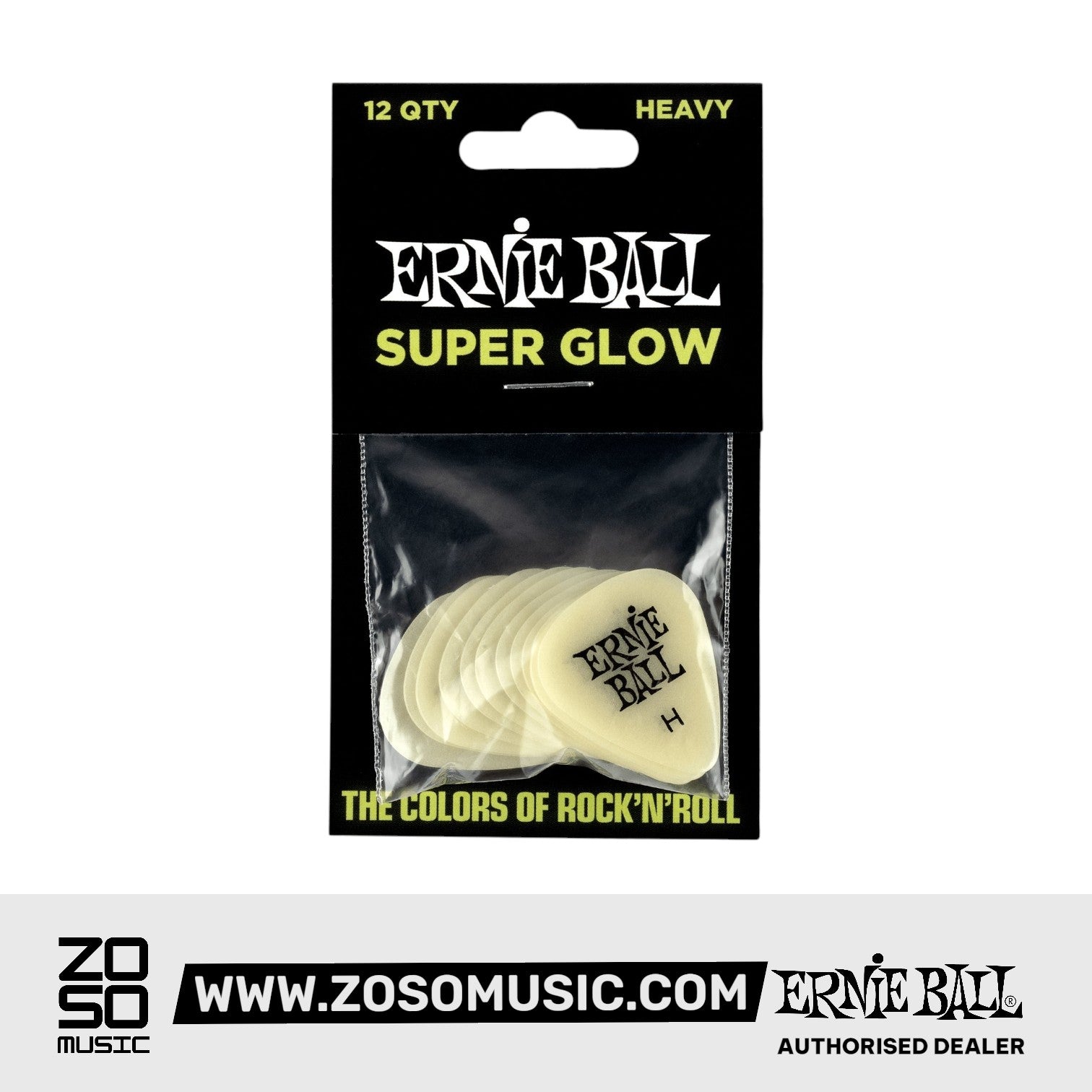 Ernie Ball Super Glow Cellulose Guitar Picks, Heavy, 12-Pack