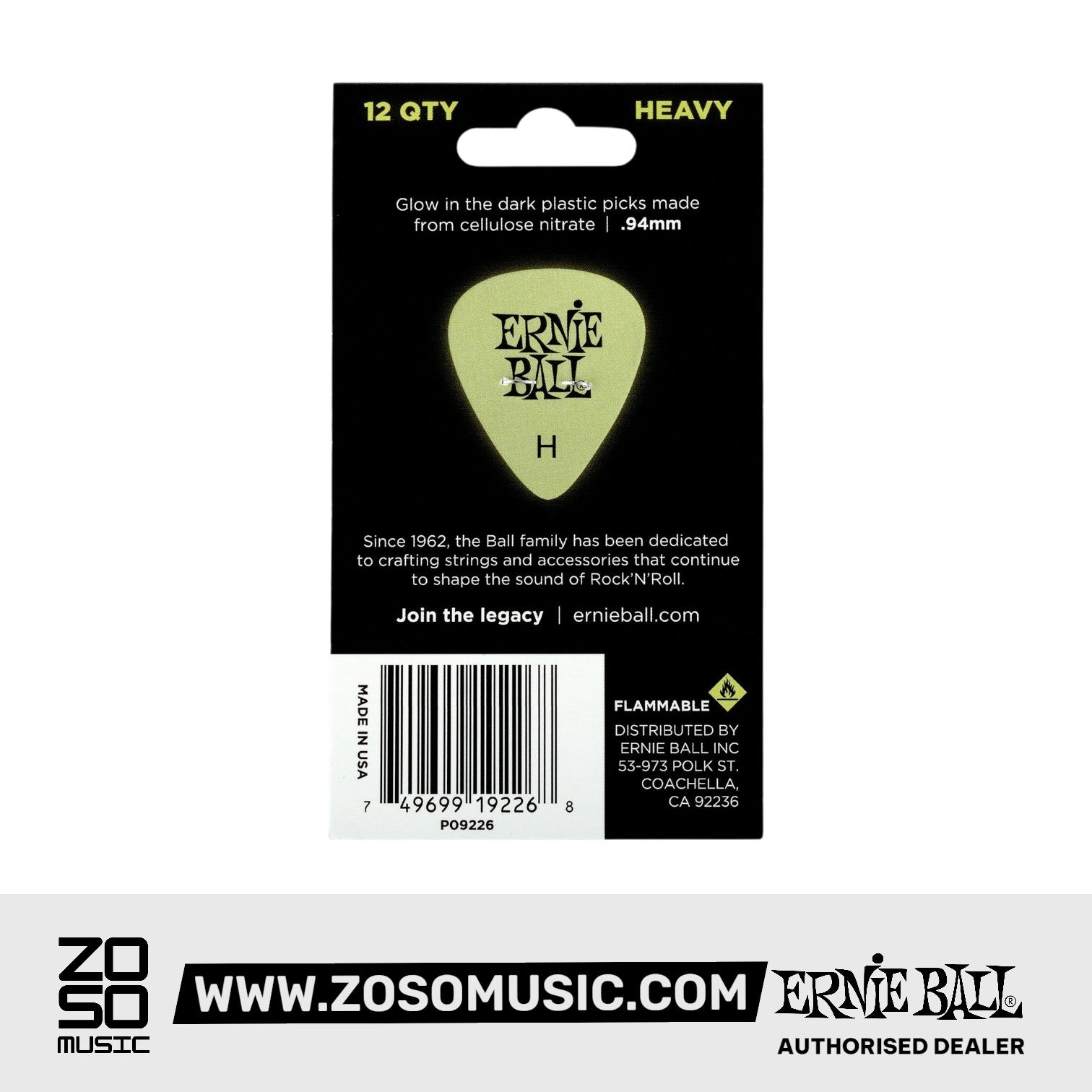Ernie Ball Super Glow Cellulose Guitar Picks, Heavy, 12-Pack