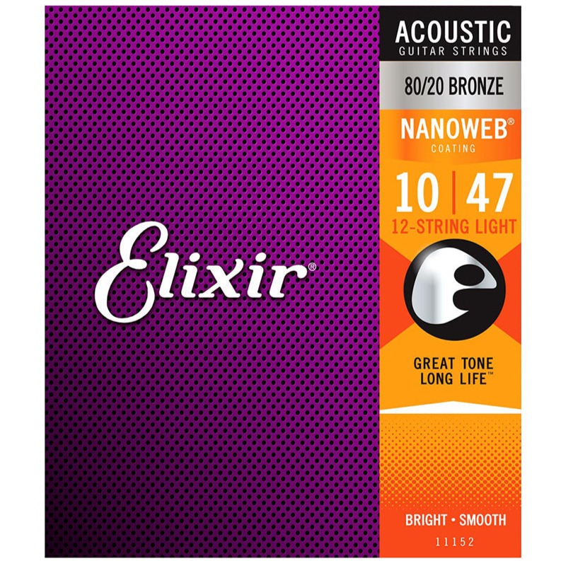 Elixir 11152 Nanoweb Light 80/20 Bronze 12-String Acoustic Guitar Strings Zoso Music
