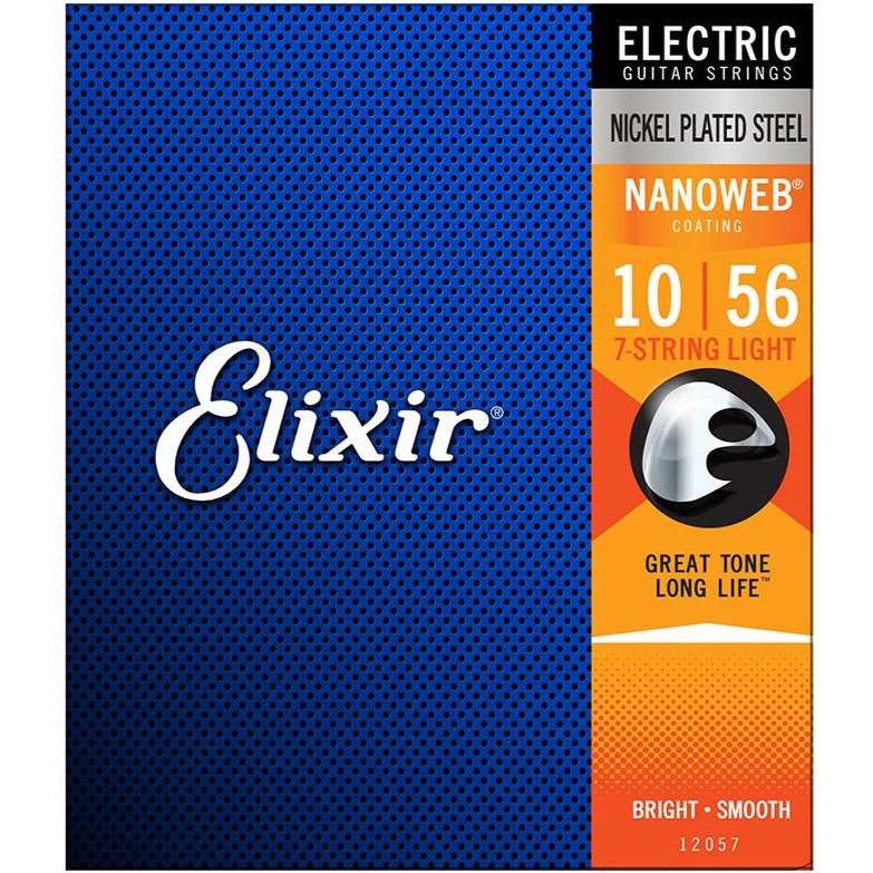 Elixir 12057 Nanoweb Light 7-String Electric Guitar Strings 10-56