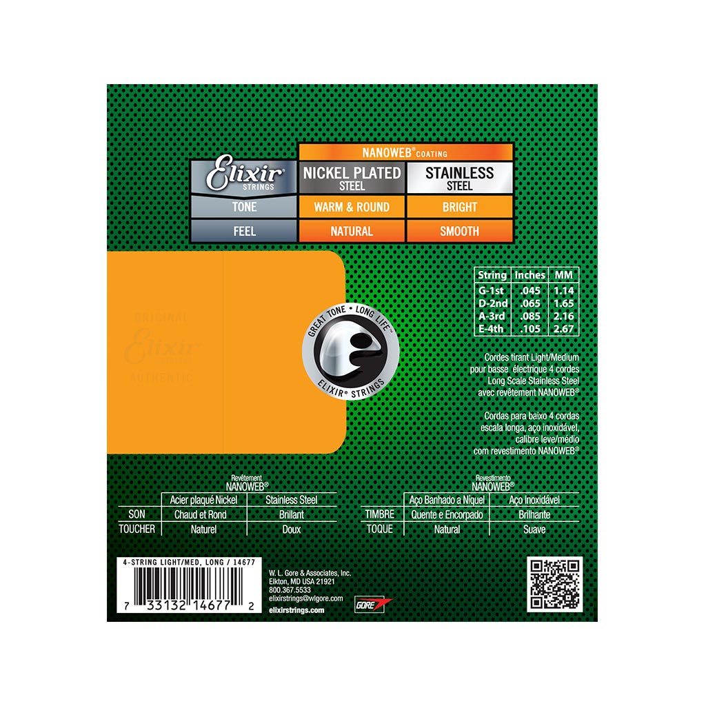 Elixir 14677 Nanoweb Stainless Steel Electric Bass Strings Zoso Music