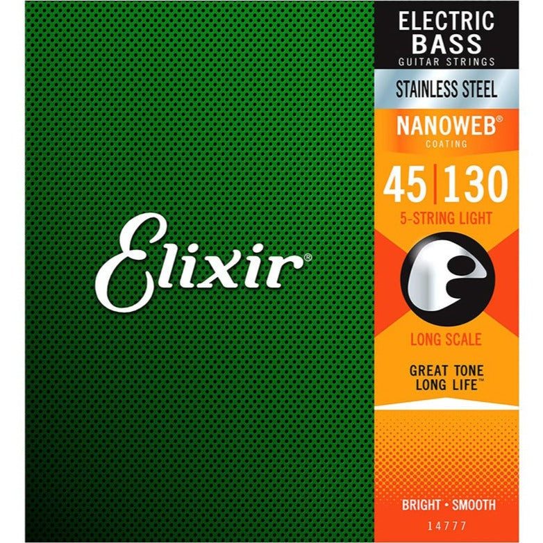 Elixir 14777 Nanoweb Med w/ Light B Long Scale Stainless Steel 5-String Electric Bass Strings Zoso Music