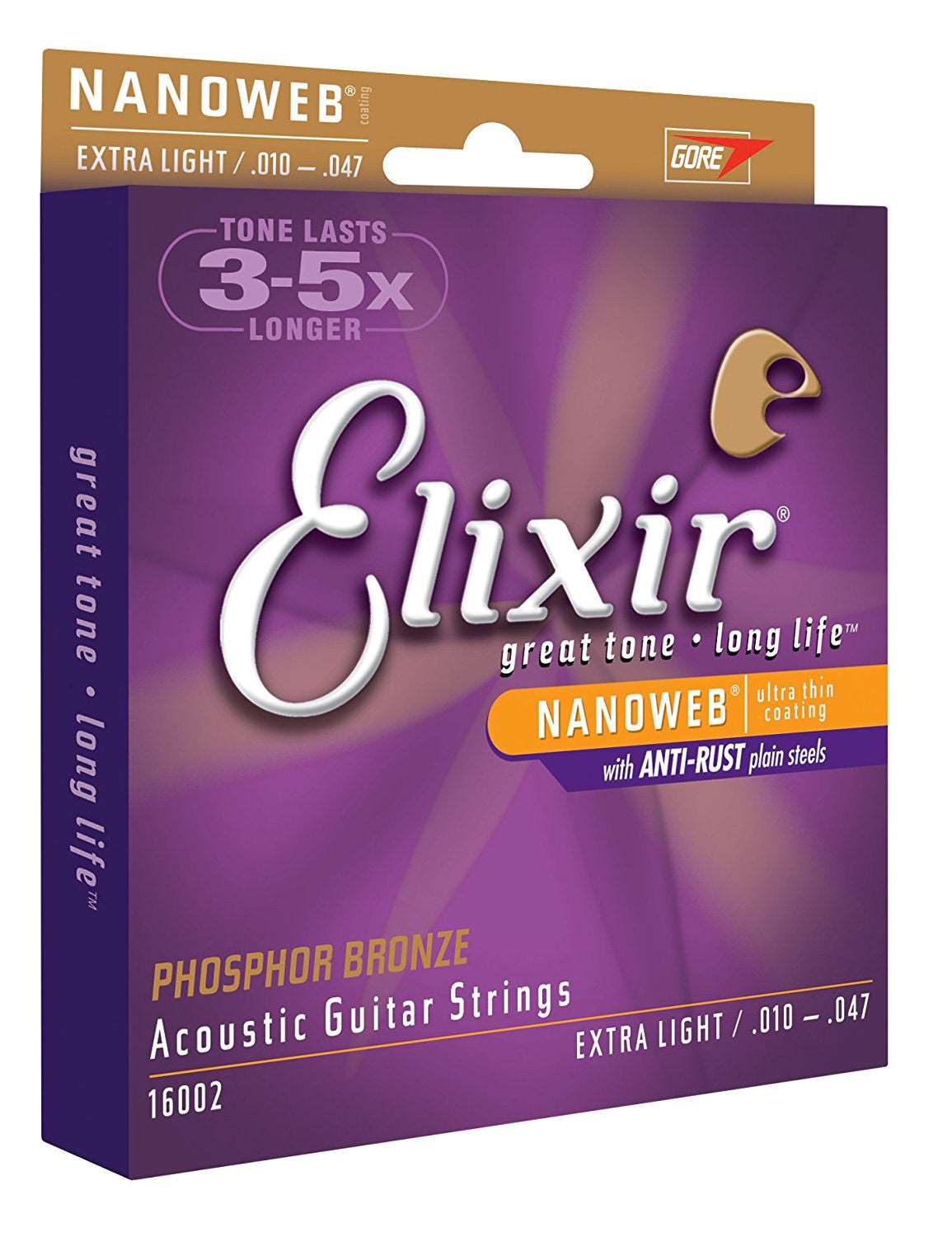 ELIXIR 16002 NANOWEB PHOSPHOR BRONZE ACOUSTIC GUITAR STRINGS 10-47 | ELIXIR , Zoso Music