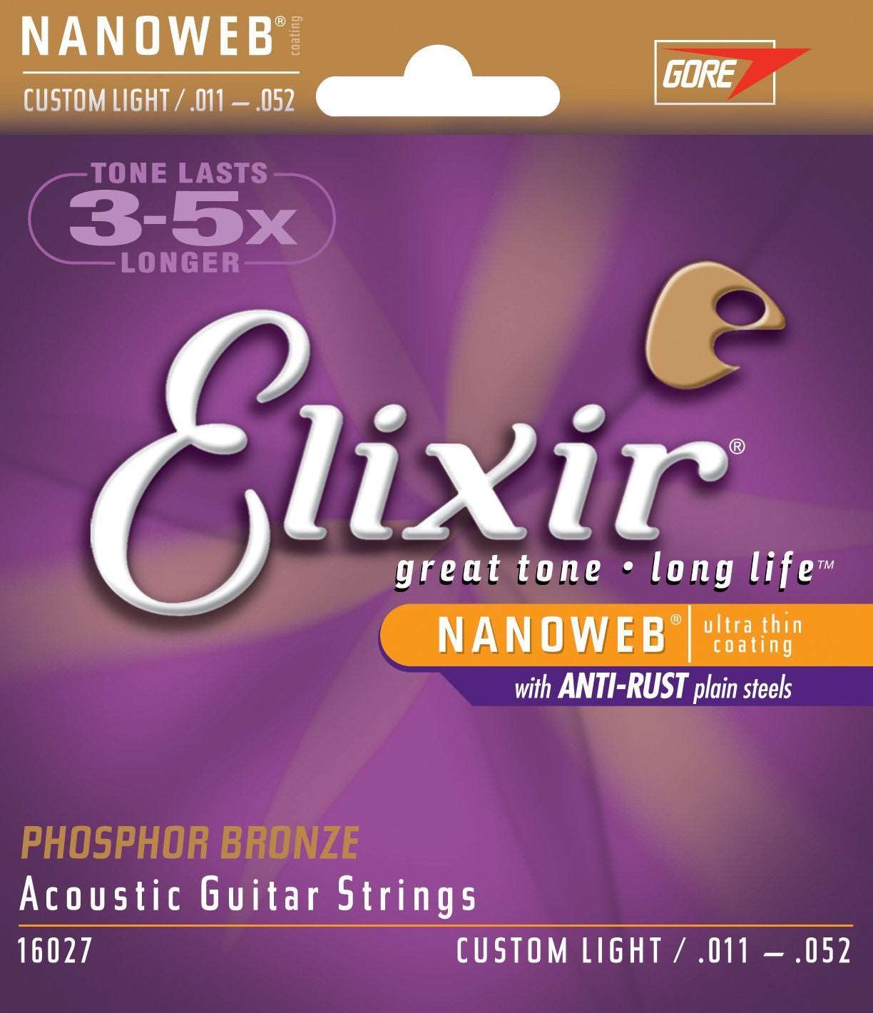 ELIXIR 16027 NANOWEB PHOSPHOR BRONZE ACOUSTIC GUITAR STRINGS 11-52 | ELIXIR , Zoso Music