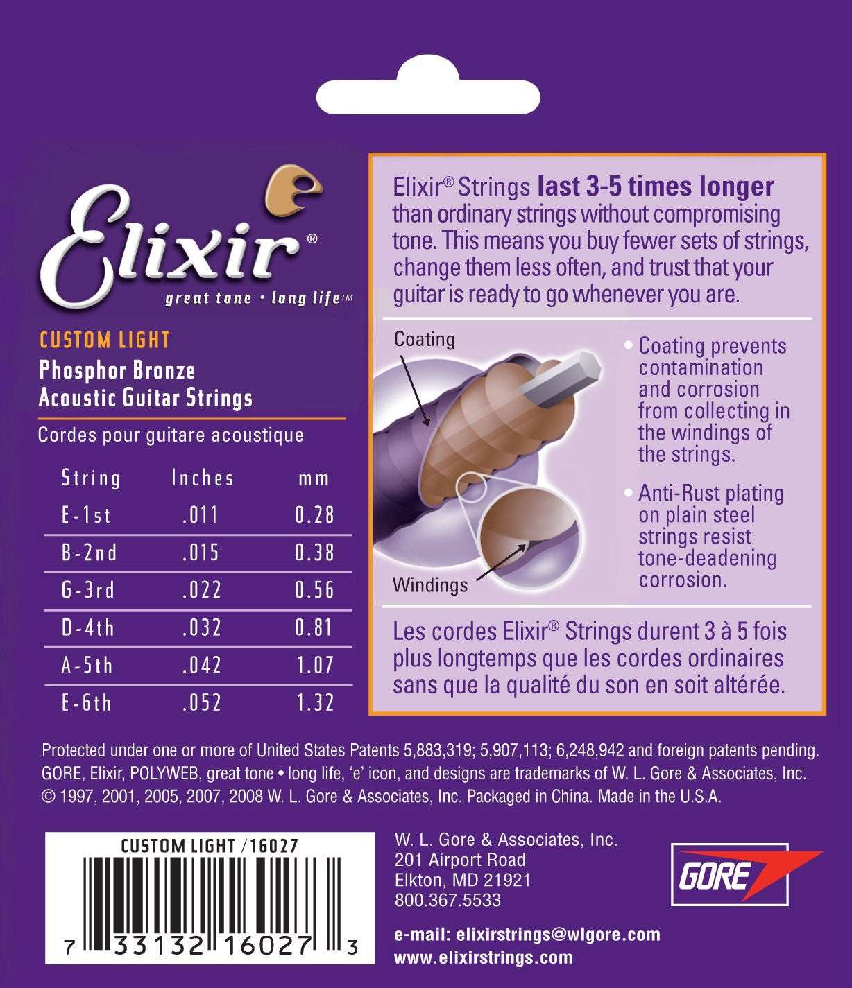 ELIXIR 16027 NANOWEB PHOSPHOR BRONZE ACOUSTIC GUITAR STRINGS 11-52 | ELIXIR , Zoso Music