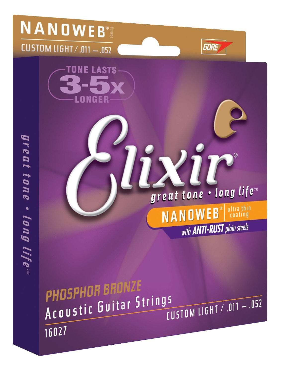 ELIXIR 16027 NANOWEB PHOSPHOR BRONZE ACOUSTIC GUITAR STRINGS 11-52 | ELIXIR , Zoso Music
