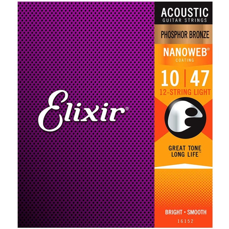 Elixir 16152 Nanoweb Light Phosphor Bronze 12-String Acoustic Guitar Strings 10-47 Zoso Music