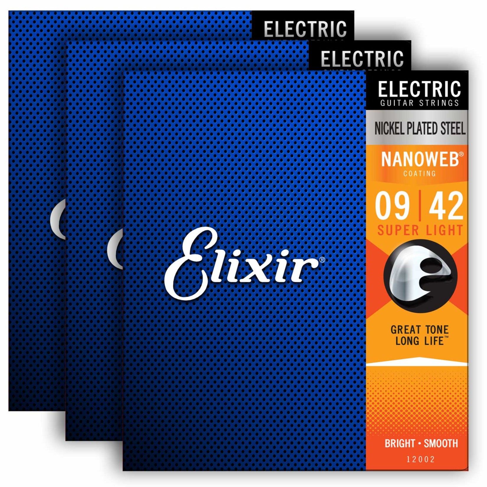 Elixir 16540 Nanoweb Super Light Electric Guitar Strings, 9-42, 3-Pack Zoso Music