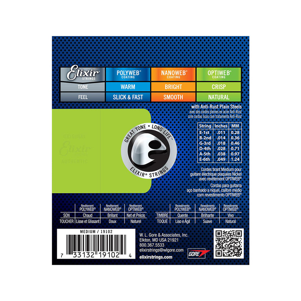 Elixir 19102 Optiweb Electric Guitar Strings, Medium, 11-49 |  ELIXIR |  STRINGS-ELECTRIC GUITAR |  Zoso Music