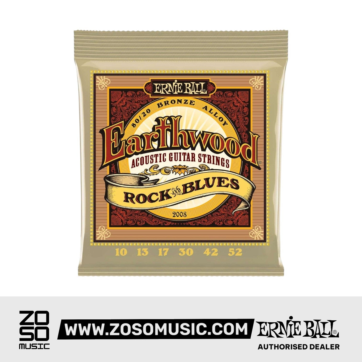 ERNIE BALL 2008 EARTHWOOD ROCK AND BLUES 80-20 BRONZE ACOUSTIC SET WITH PLAIN G, .010 - .052 | ERNIE BALL , Zoso Music
