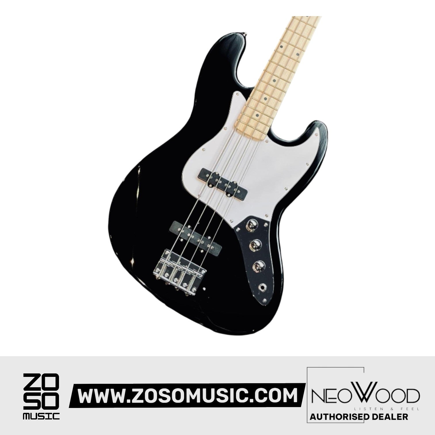 Neowood K-EB6-4-M BK Jazz Bass 4 String Maple Neck Bass Guitar Black | Zoso Music Sdn Bhd