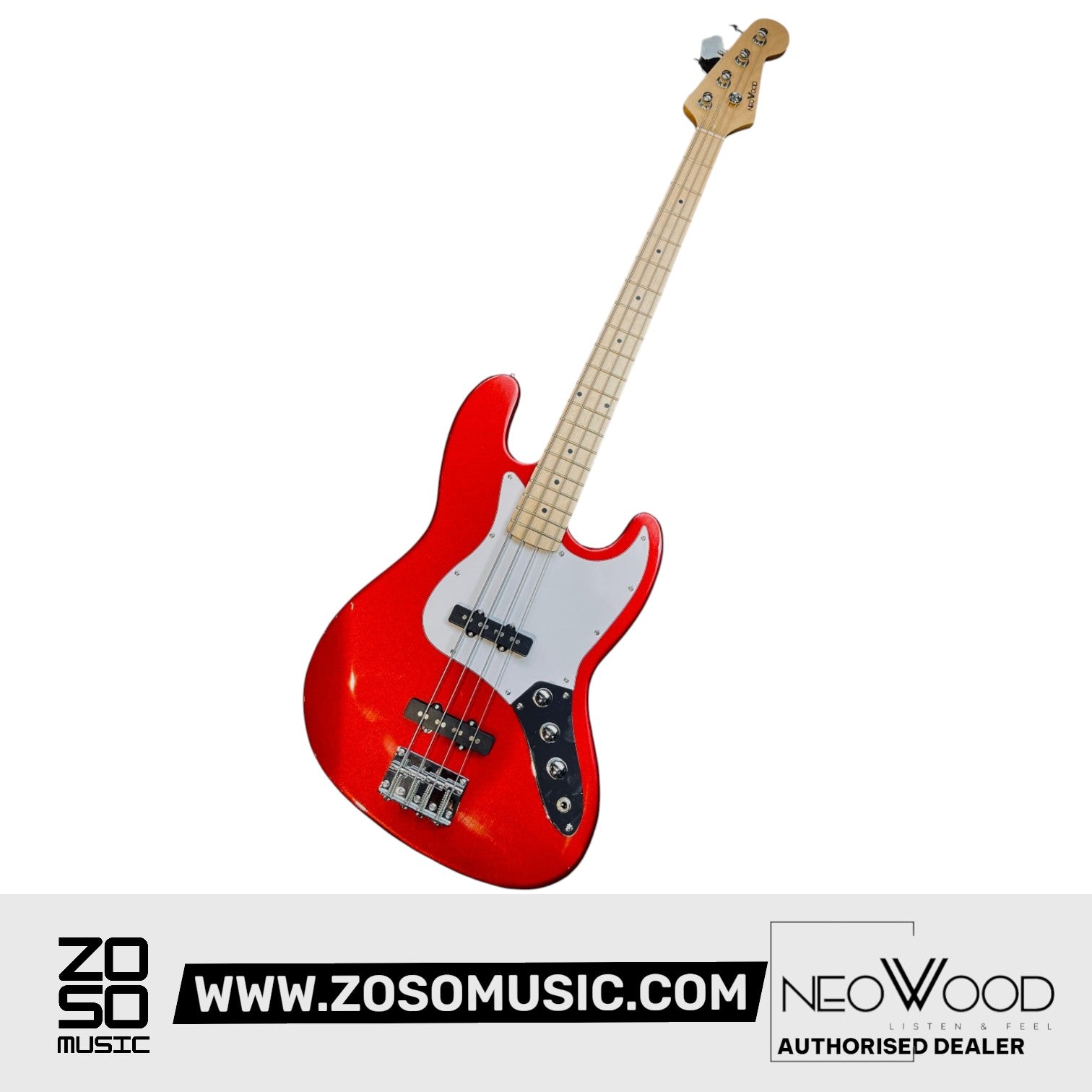 Neowood K-EB6-4-M RD Jazz Bass 4 String Maple Neck Bass Guitar Red |  NEOWOOD |  BASS GUITAR |  Zoso Music