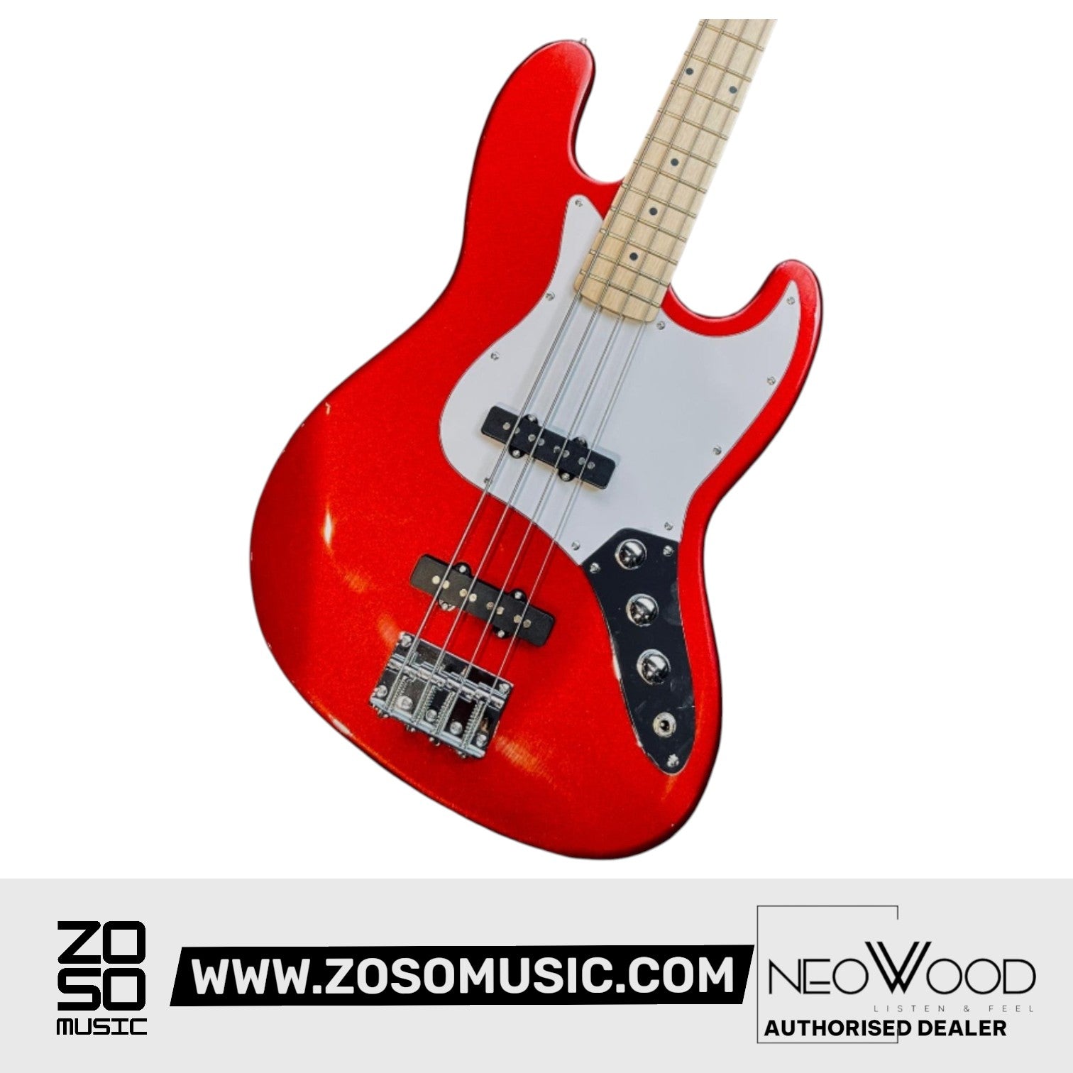 Neowood K-EB6-4-M RD Jazz Bass 4 String Maple Neck Bass Guitar Red | Zoso Music Sdn Bhd