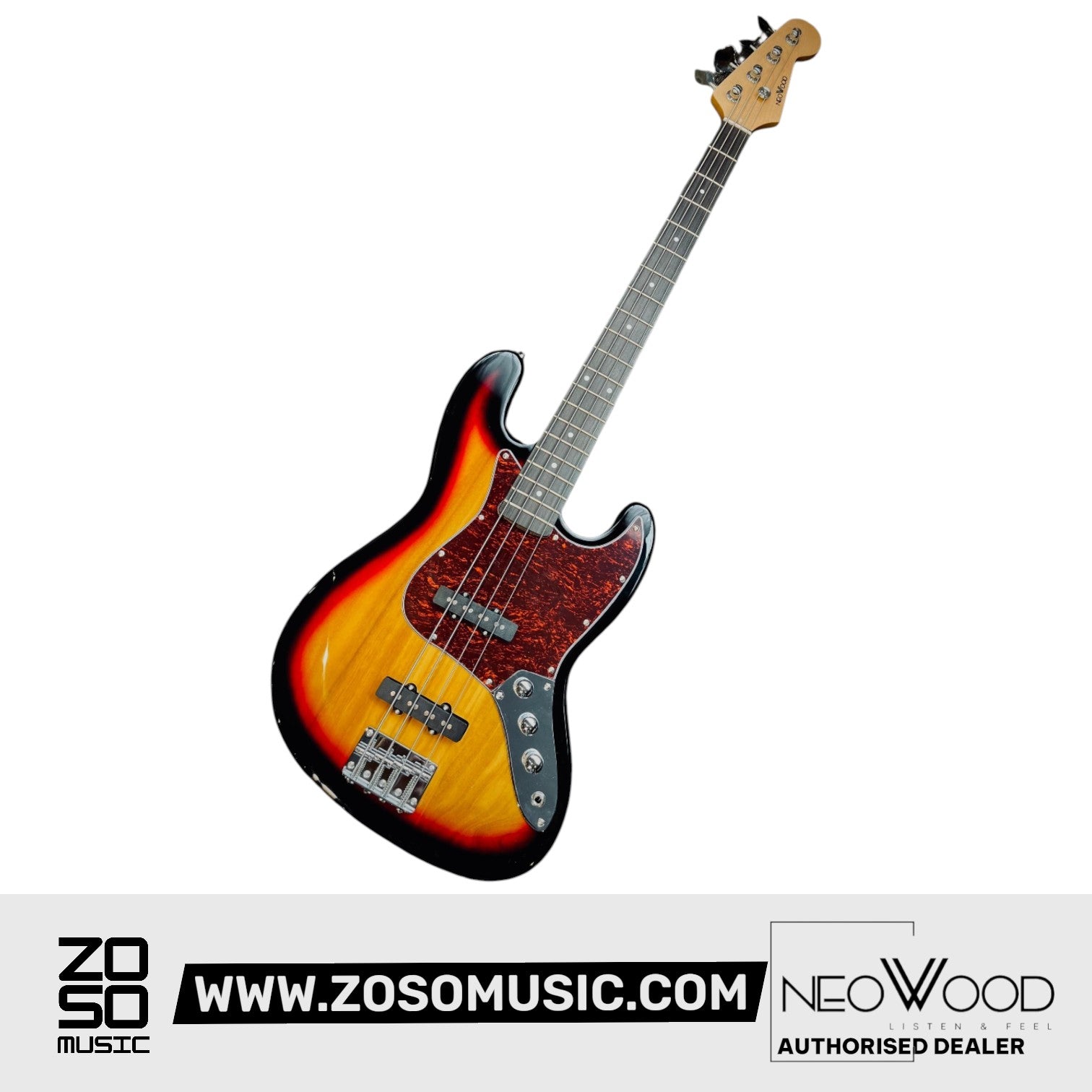 Neowood K-EB6-4-R SB Jazz Bass 4 String RW Neck Bass Guitar Sunburst |  NEOWOOD |  BASS GUITAR |  Zoso Music
