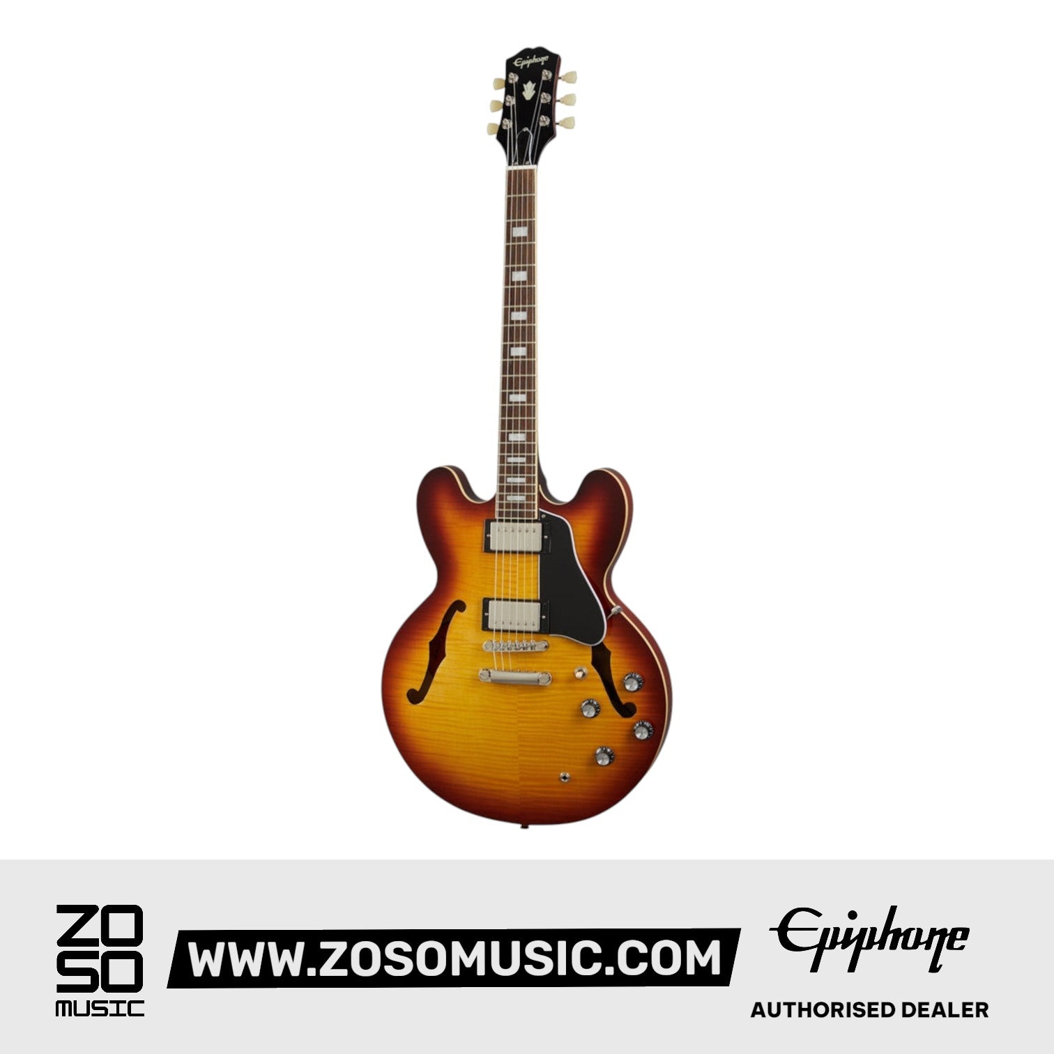 Epiphone EIES335FRTBNH1 ES-335 Figured Semi Hollowbody Electric Guitar - Raspberry Tea Burst |  EPIPHONE |  ELECTRIC GUITAR |  Zoso Music