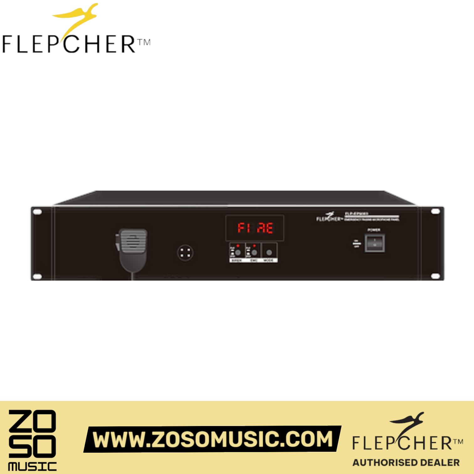 Zoso Music Flepcher EP-9063 emergency paging microphone panel with FIRE LED display and handheld mic input