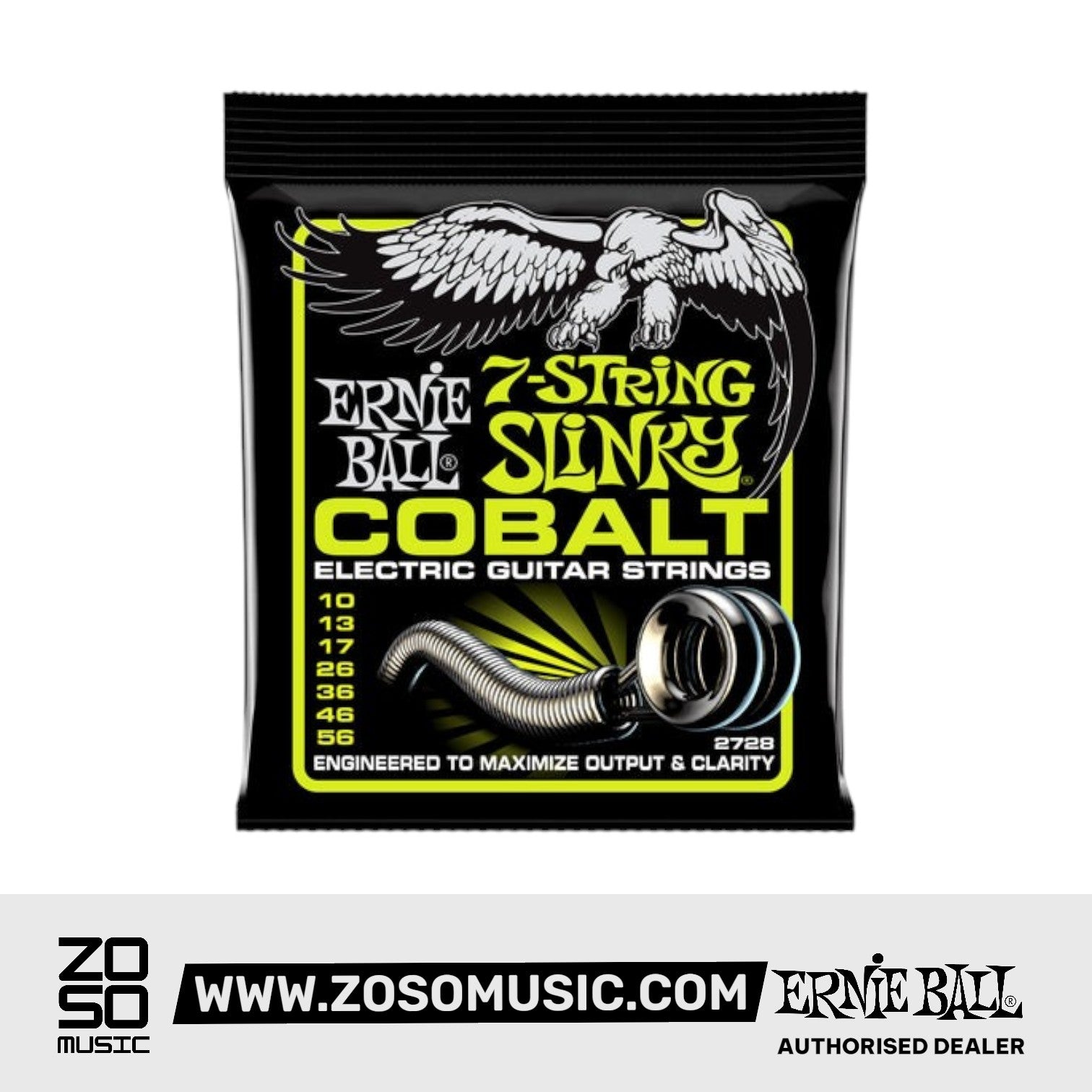 Ernie Ball Regular Slinky 7-String Cobalt Electric Guitar Strings, 10-56 | Zoso Music Sdn Bhd