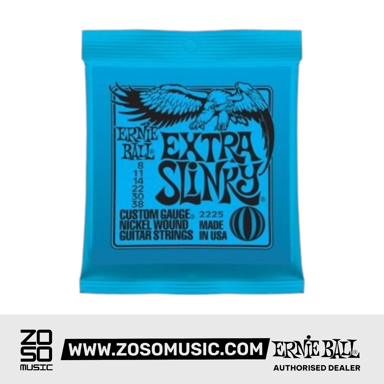 ERNIE BALL 2225 EXTRA SLINKY NICKEL WOUND ELECTRIC GUITAR STRINGS - 8-38 GAUGE | ERNIE BALL , Zoso Music