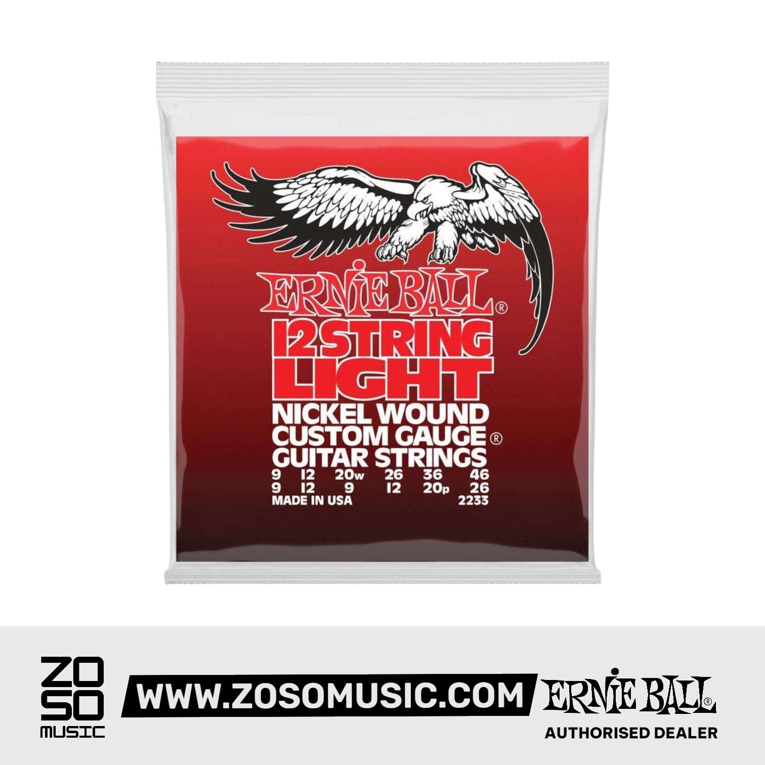 Ernie Ball Light 12-String Nickel Wound Electric Guitar Strings | Zoso Music Sdn Bhd