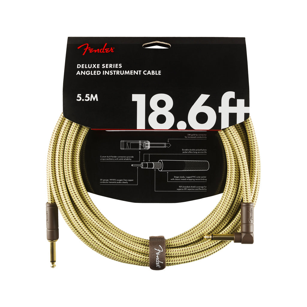 Fender Deluxe Series Angled Instrument Cable, 18.6ft, Tweed |  FENDER |  CABLES |  Zoso Music