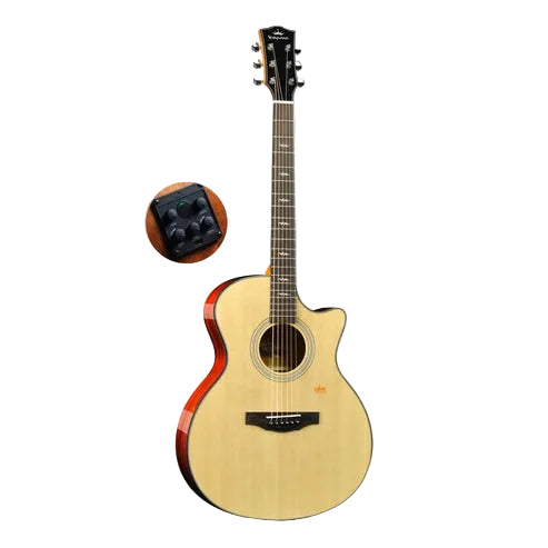 Kepma F1 Solid Sitka Spruce Top Grand Auditorium Acoustic Guitar, S1 Pro Resonance Pickup with Effect