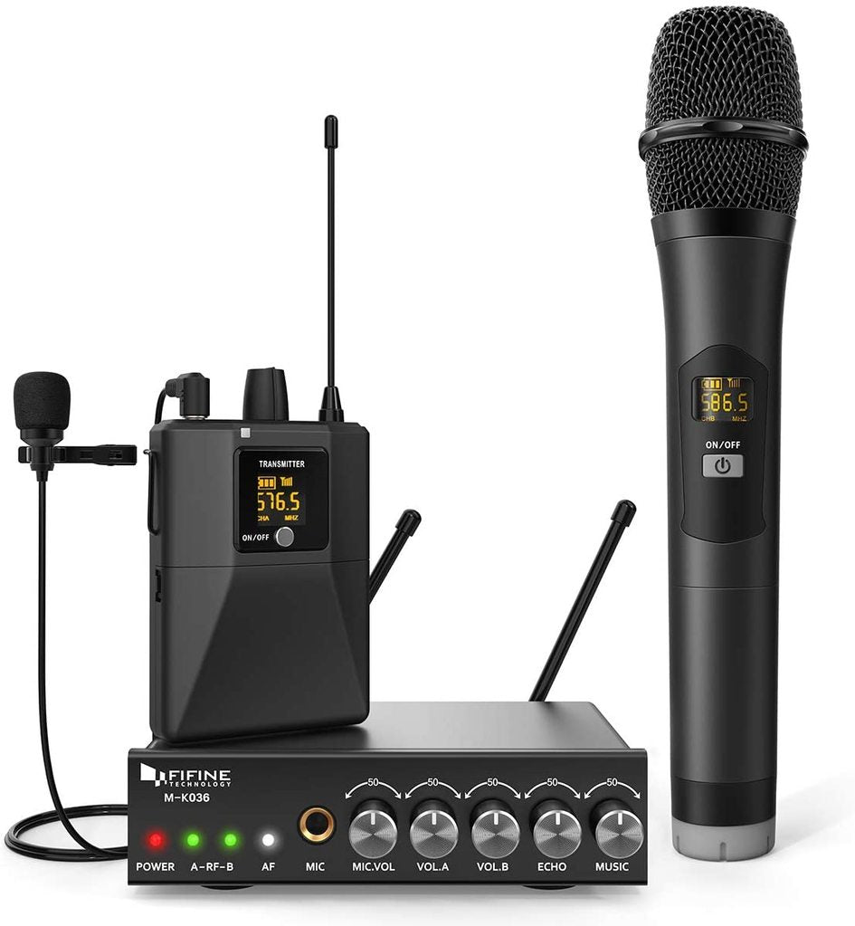 FIFINE K036A Wireless Microphone System, Handheld and Lavalier Microphone For Gig & Presentations