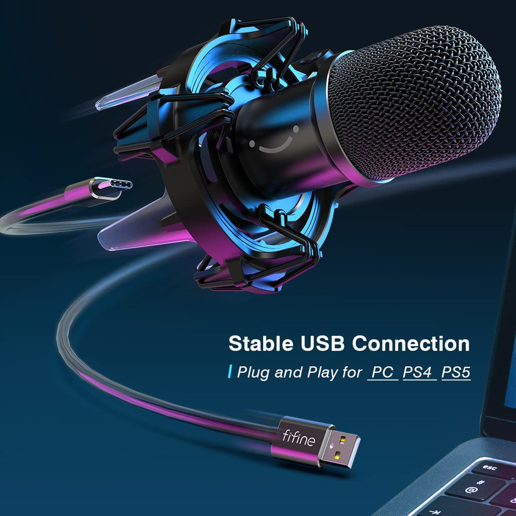 FIFINE K651 RGB USB Dynamic Microphone with Noise Cancelling & Mute Button, for Gaming, Streaming, Podcasting, Facebook, Youtube
