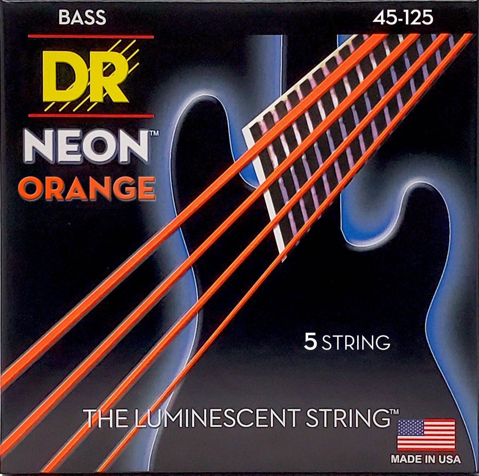 DR Strings NOB5-45 NEON Orange Coated Nickel Plated Bass Strings | 5-String Medium (045 - 125)