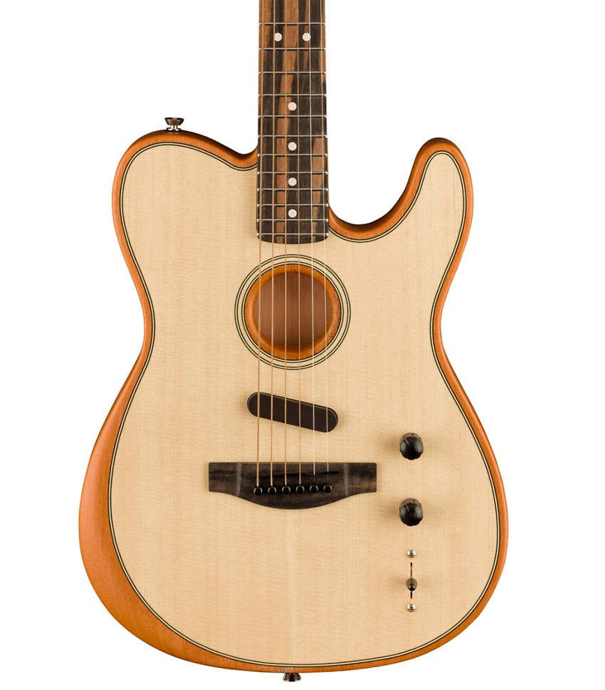 Fender American Acoustasonic Telecaster Guitar w/Bag, Ebony, FB, Natural